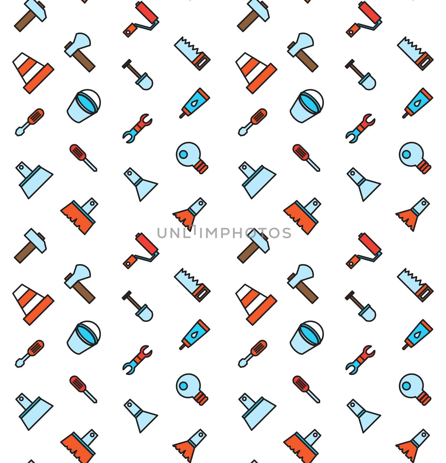 Constructing and building icons seamless pattern. Repair symbols. Vector