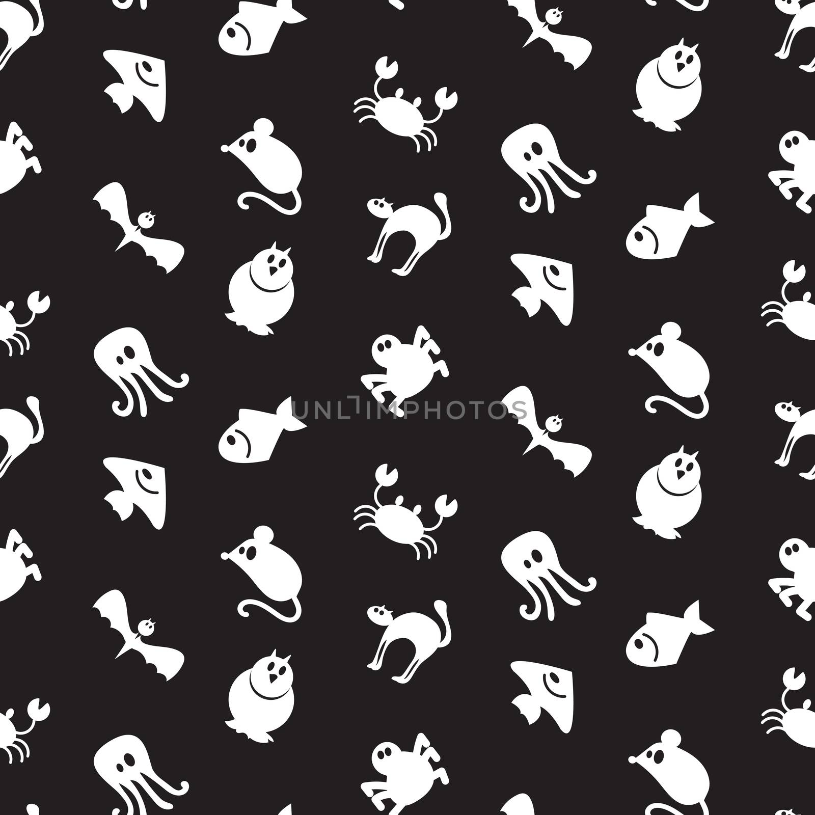 Animals iconsseamless pattern from mammal, fish, bird and insect. Vector