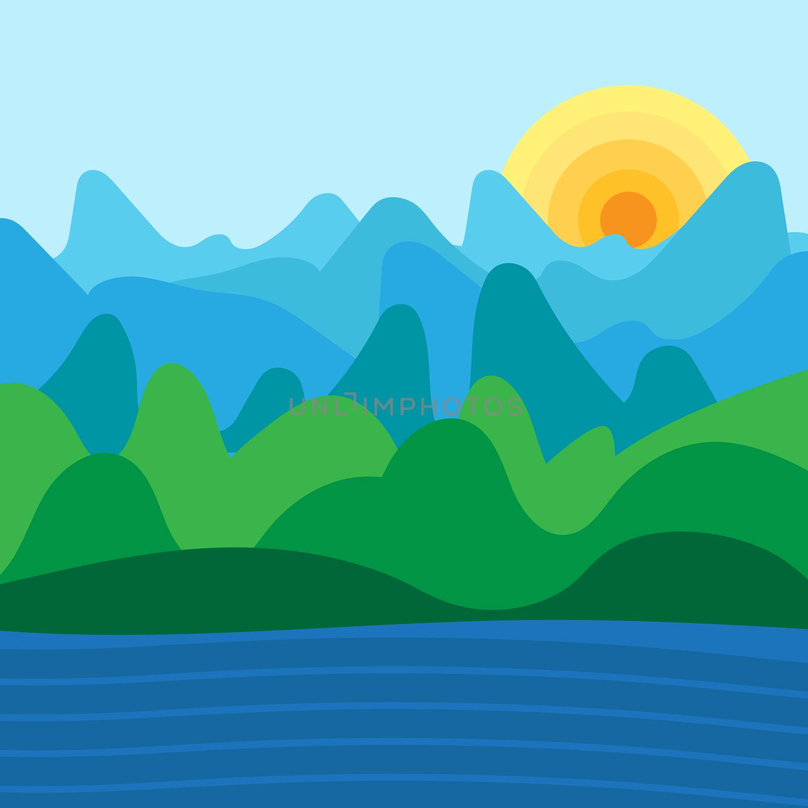 Mountain landscape and nature paysage illustration. Vector