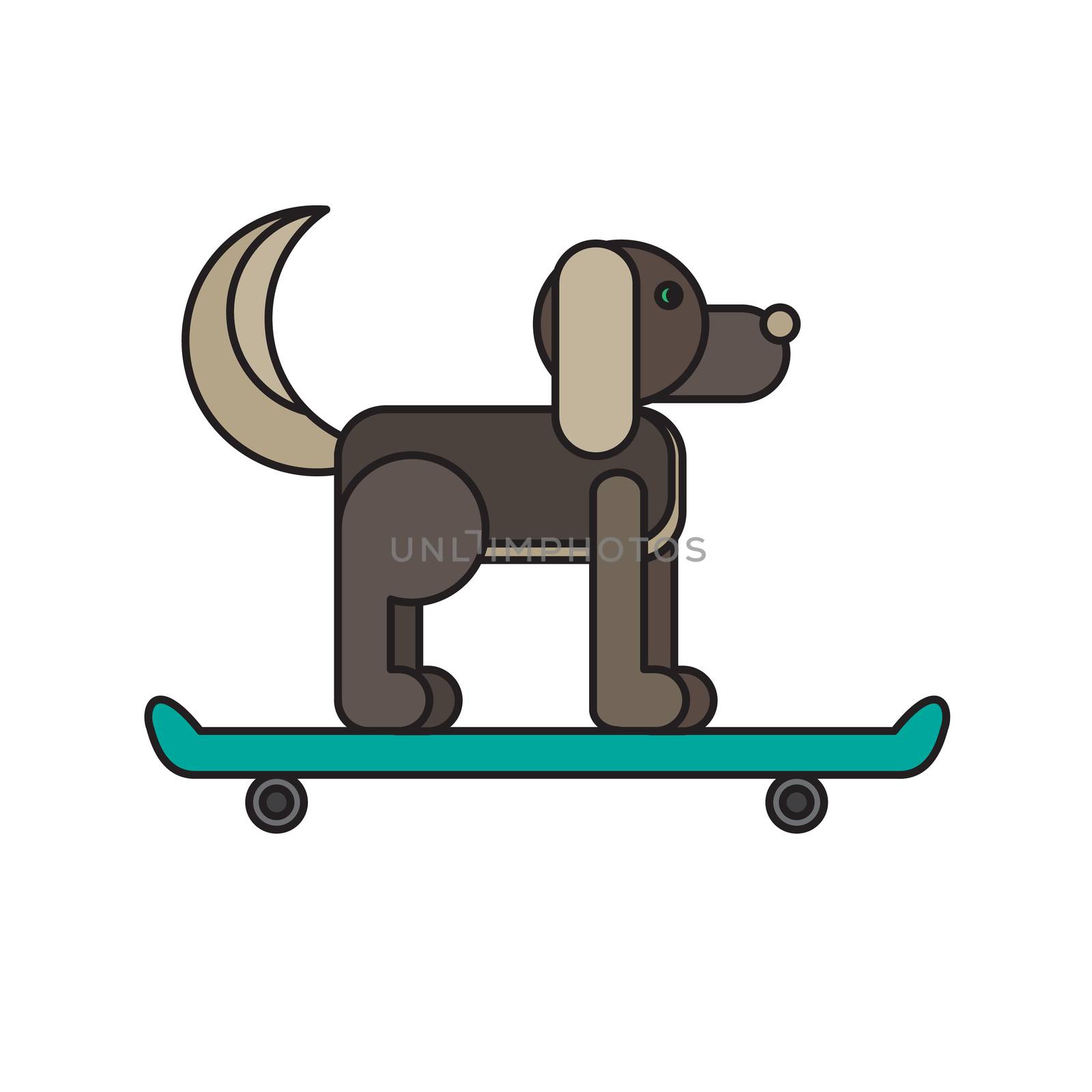 Dog sitting on a skateboard. Vet symbol. Delivery icon. Vector