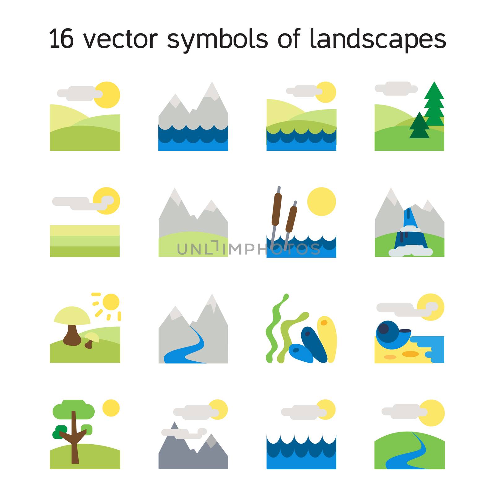 Landscape icons collection. Nature symbols and paysages in rectangle form. Vector