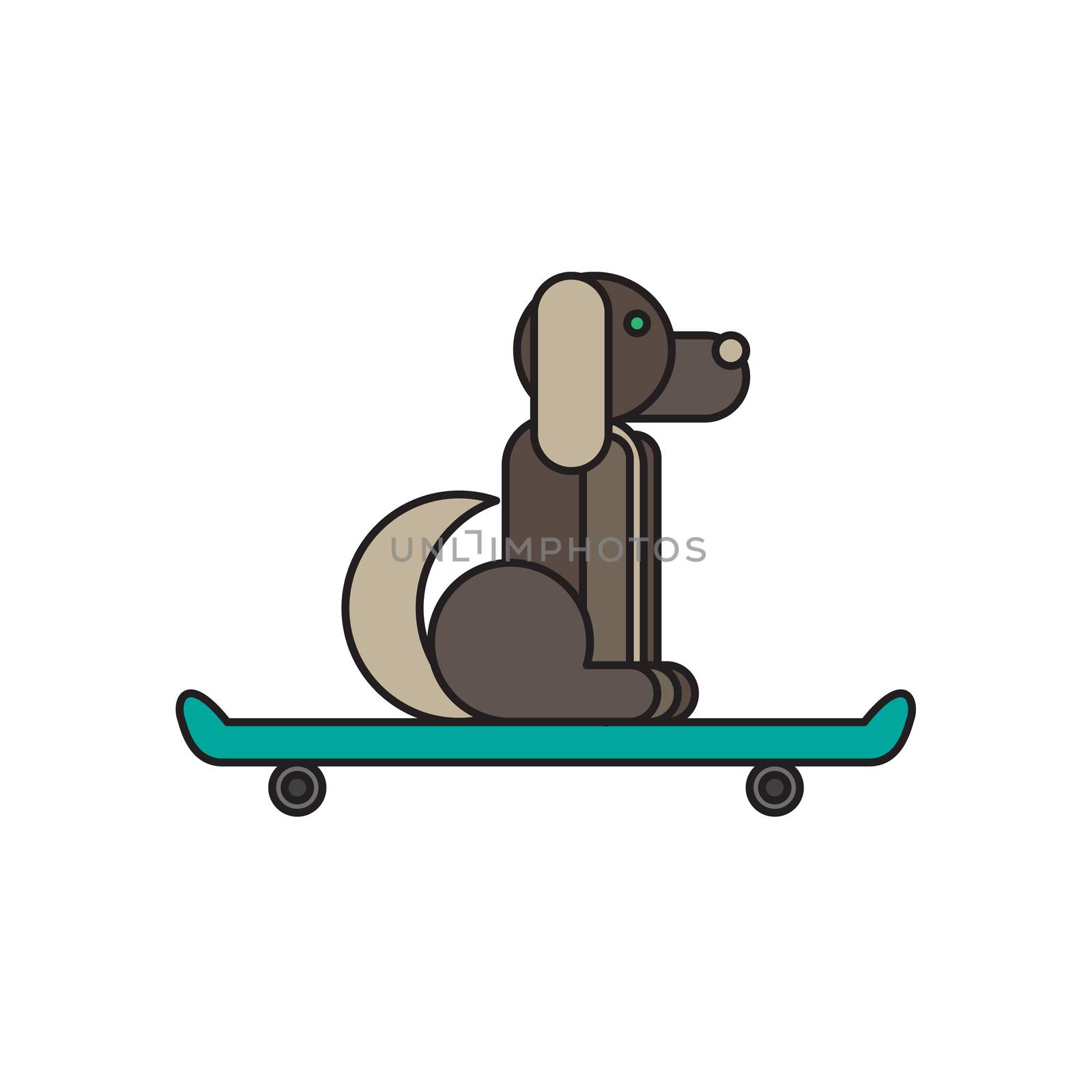 Dog sitting on a skateboard. Vet symbol. Delivery icon. Vector