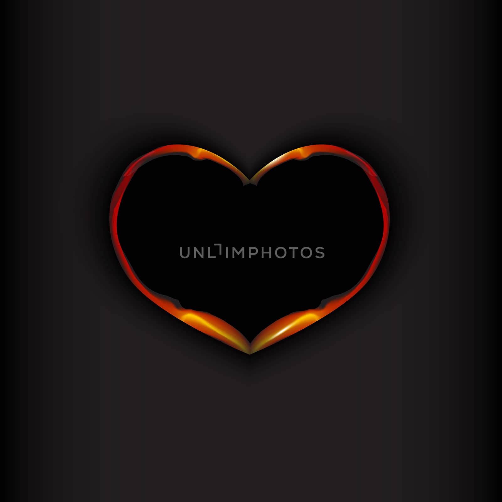 Fire heart on black background. Valentines day concept. Vector