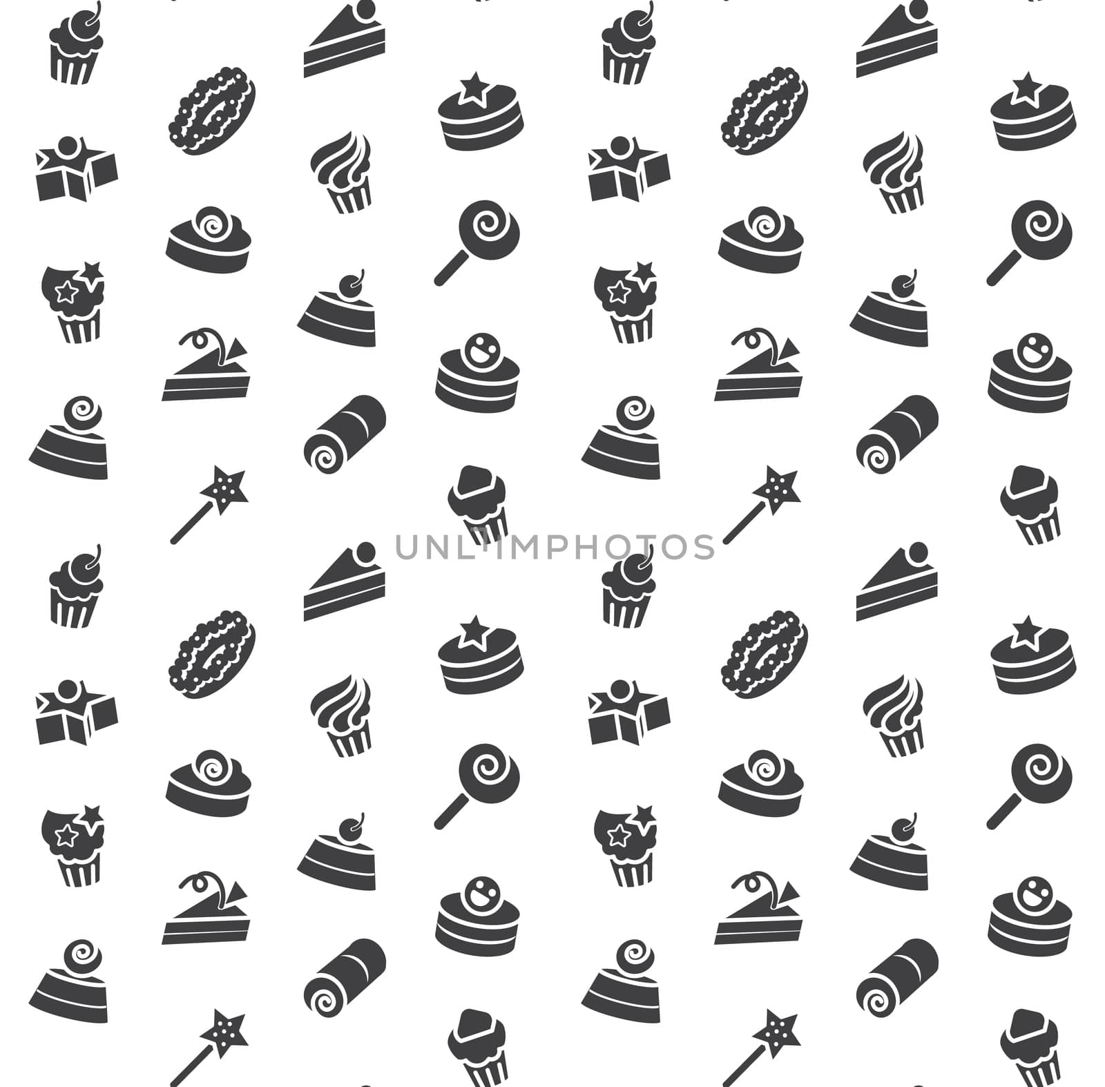 Seamless pattern of bakery and cake icons. Candy, sweet set. Vector