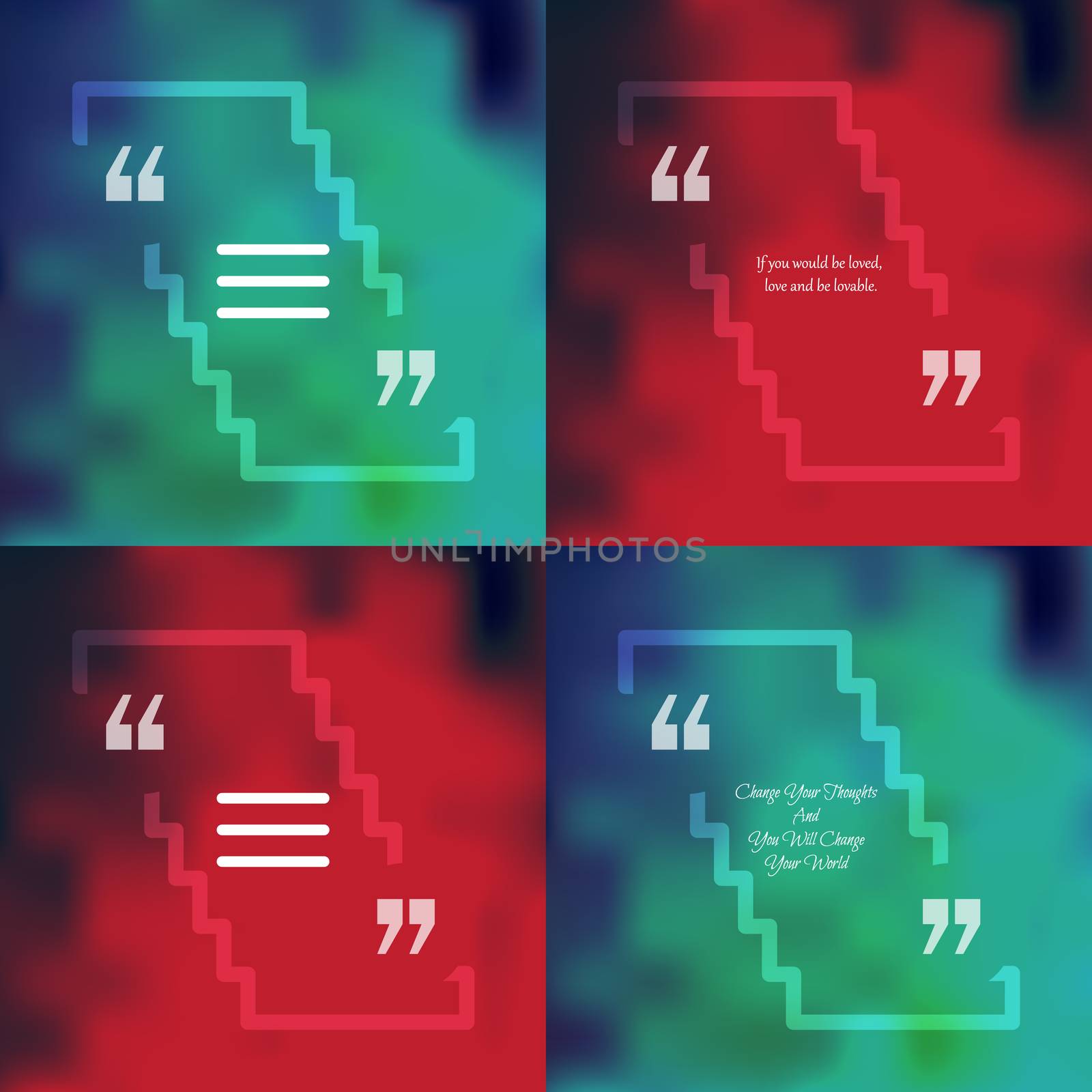 Template of square quote text bubble in form of stairs. Motivation quote. Change Your Thoughts And You Will Change Your World. Vector