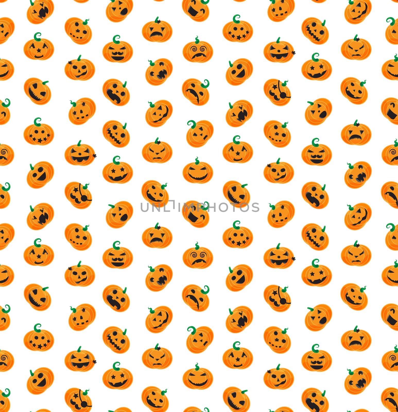 Seamless pattern from Halloween emotional pumpkins. Vector