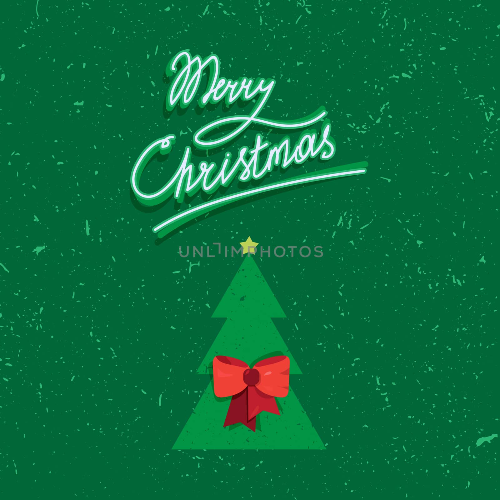 Hand written lettering of Merry Christmas text for greeting card in grunge and vintage style with fir. Vector