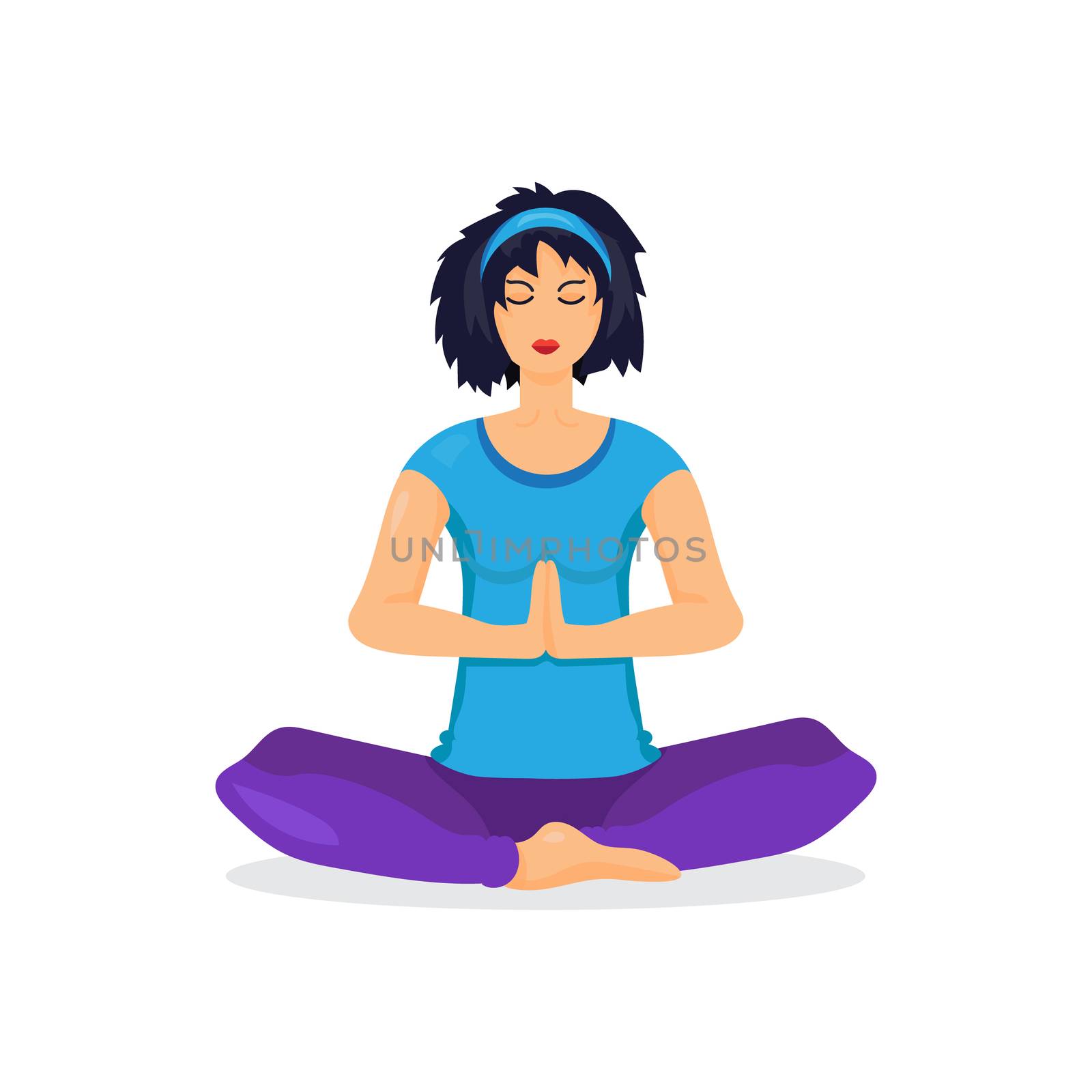 Training yoga young woman in the prayer position isolated on white background. Vector