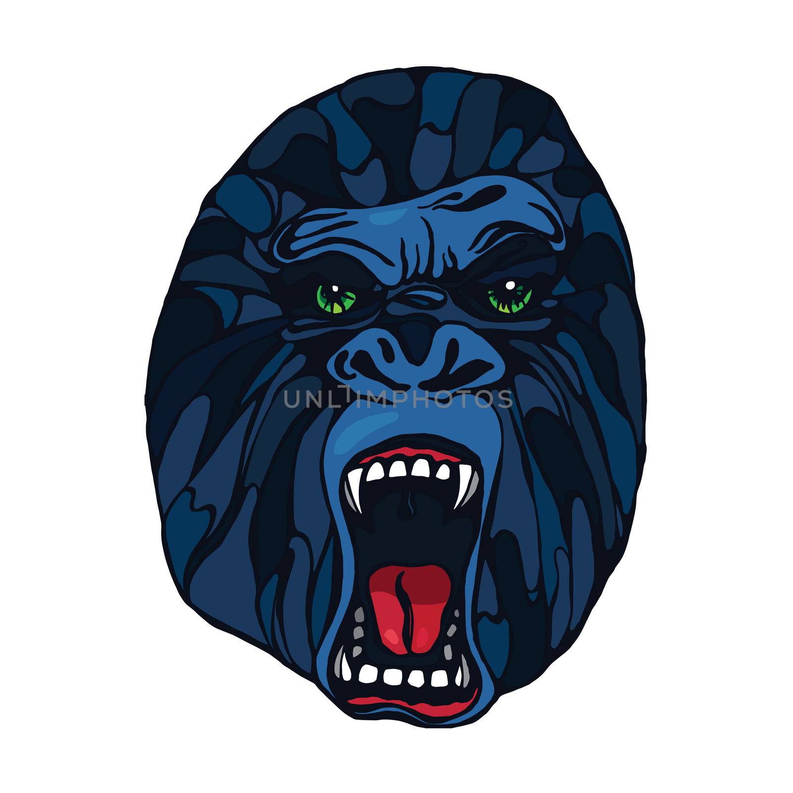 Growling detailed gorilla in cartoon style. Design for t-shirt, poster, bag. Vector