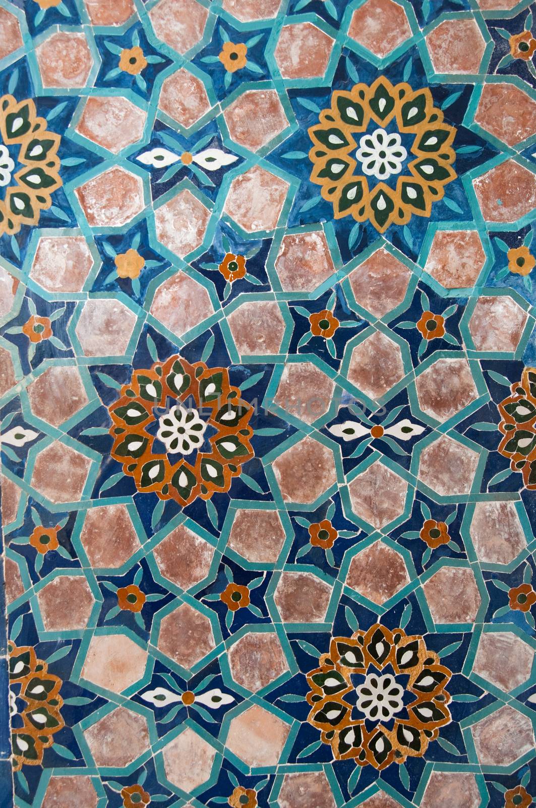 asian old ceramic mosaic. elements of oriental ornament on ceramic tiles