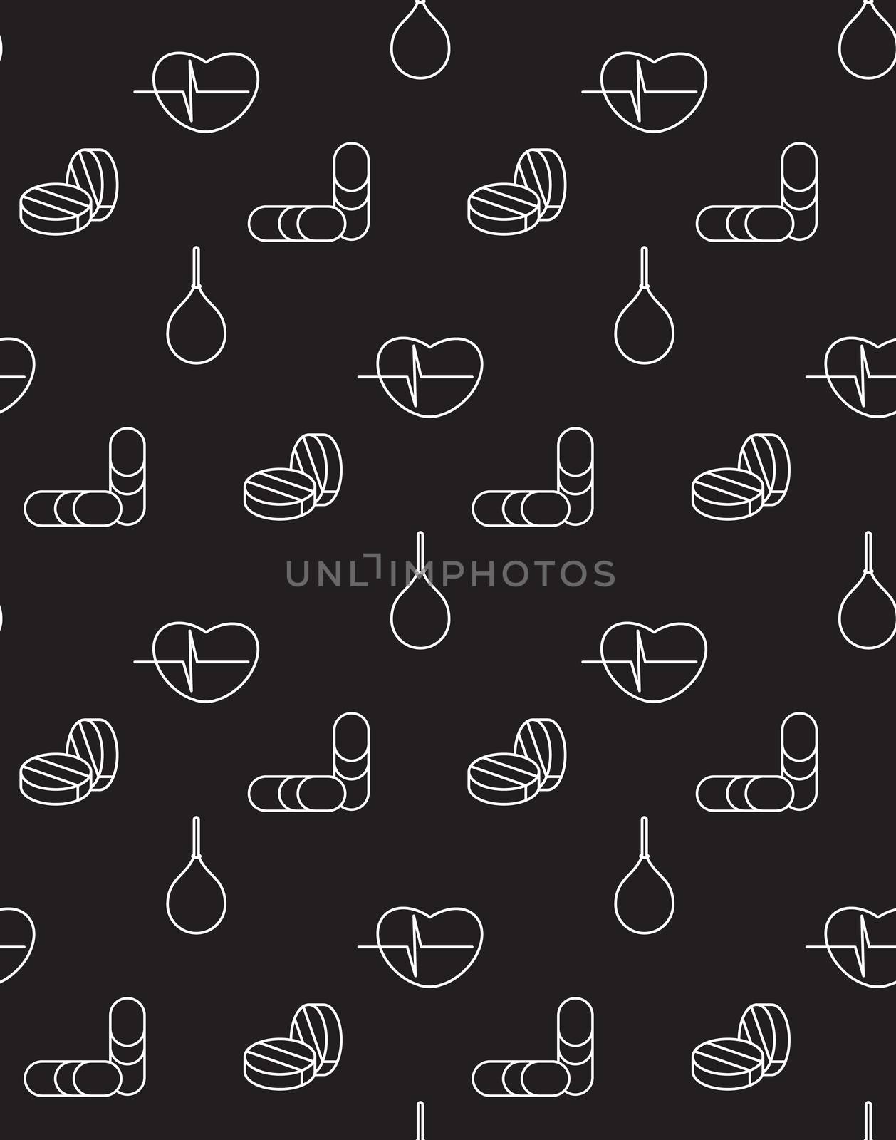 Medicine icons seamless pattern from cardiogram, pill, enema. Vector