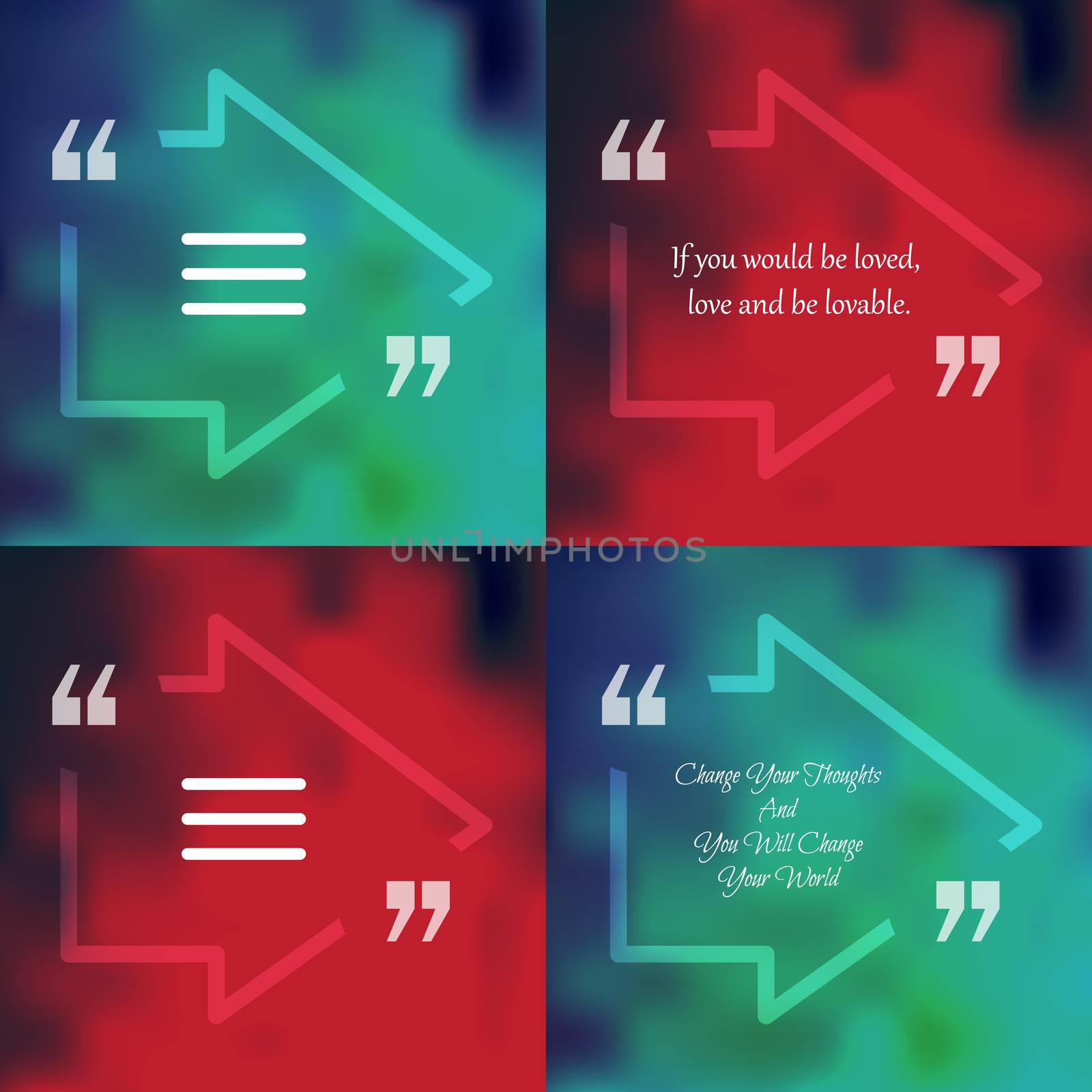 Template of square quote text bubble in form of arrow. Motivation quote. Change Your Thoughts And You Will Change Your World. Vector