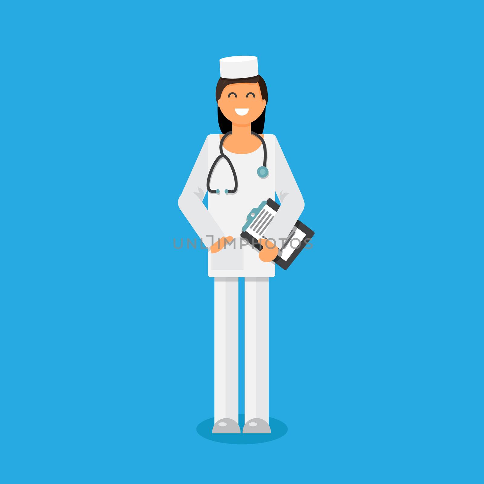 Funny doctor with stethoscope. Medicine and healthcare concept. Vector