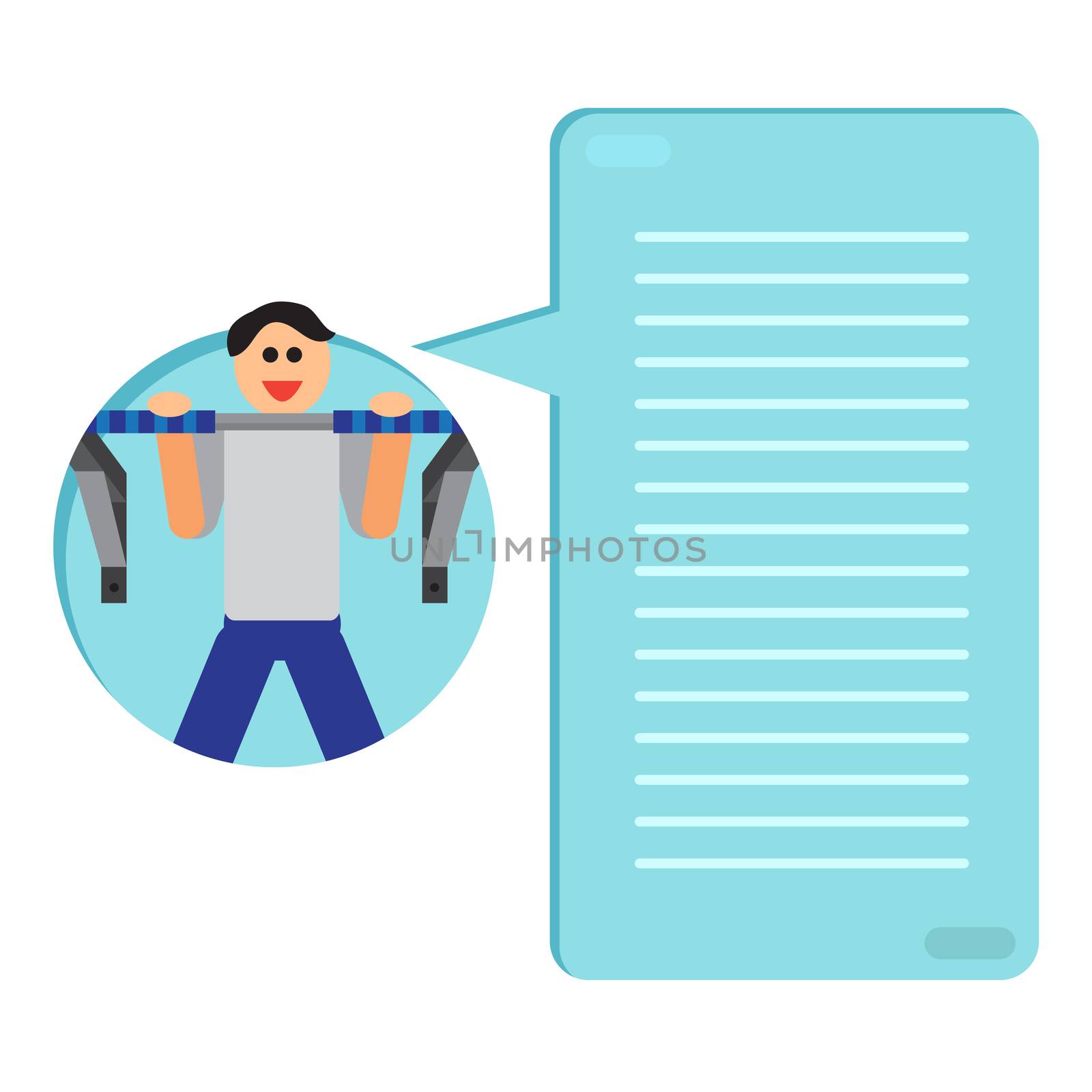 Sportman with sports equipment for street workout and pull-up bar. Thinking list. Template or blank with sport concept. Vector