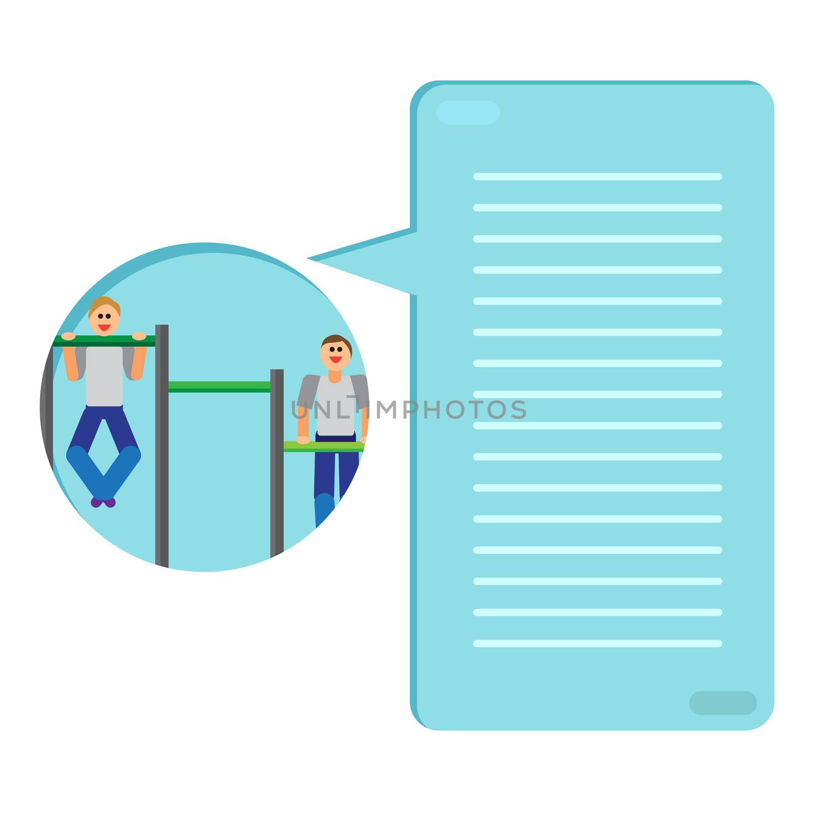 Sportman with sports equipment for street workout and pull-up bar. Thinking list. Template or blank with sport concept. Vector