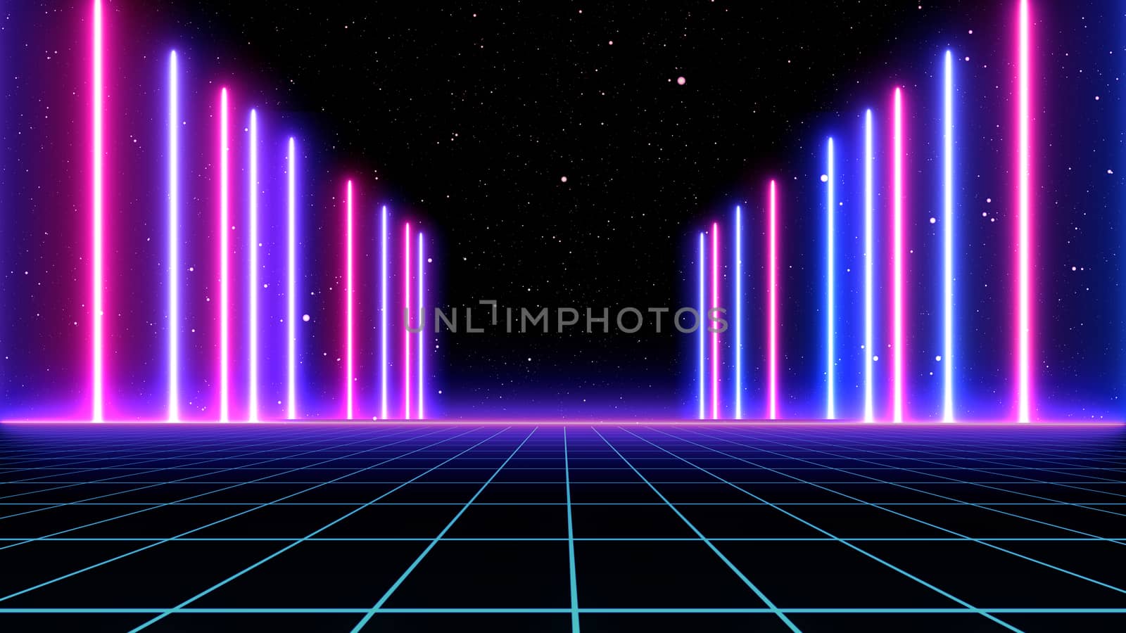 Retro Sci-Fi Background Futuristic landscape of the 80`s. Digital Cyber Surface. Suitable for design in the style of the 1980`s