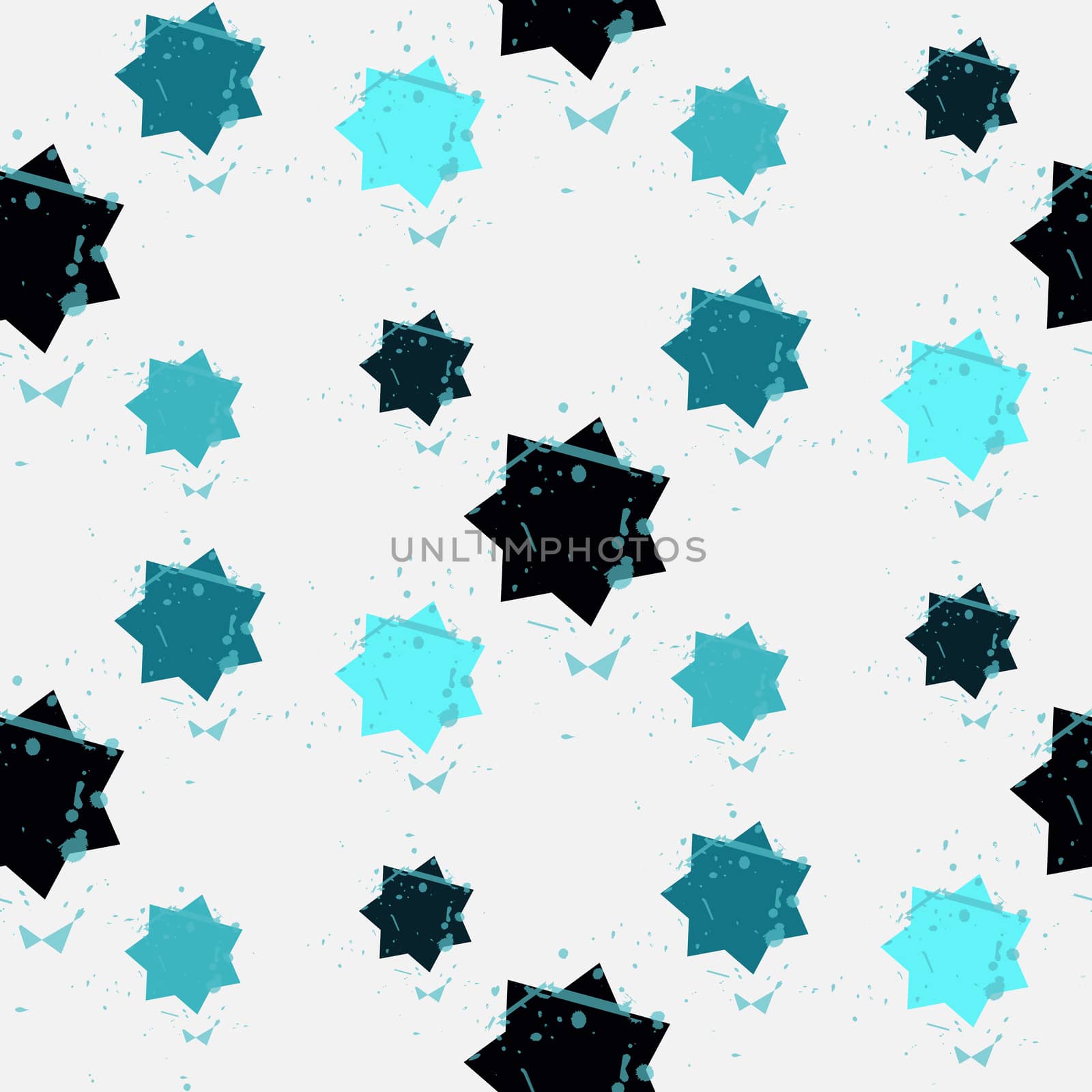 Grunge colorful holiday abstract geometric seamless pattern with stars. Vector