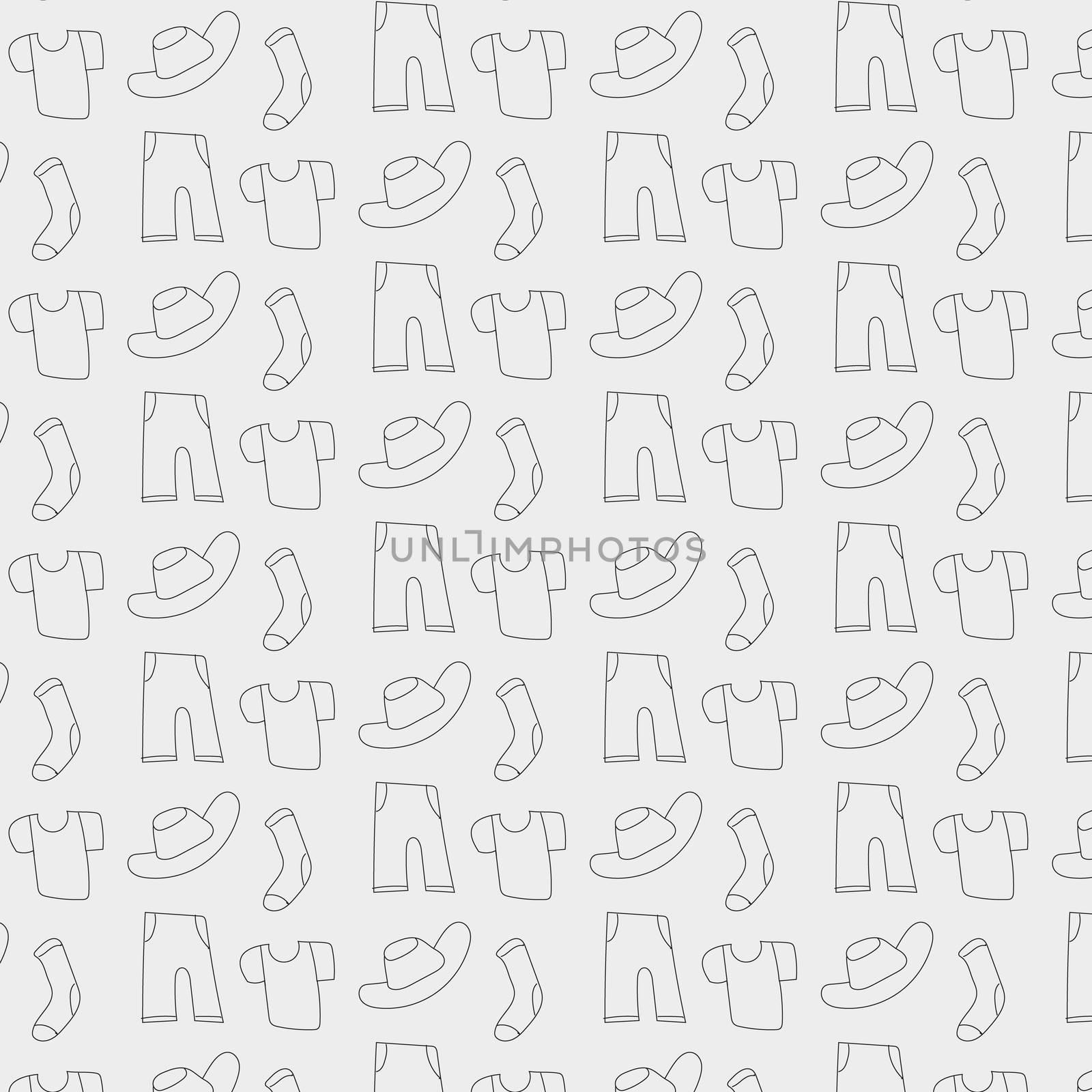 Pattern of clothes icons, background from sock, t-shirt, hat and trousers in vetor