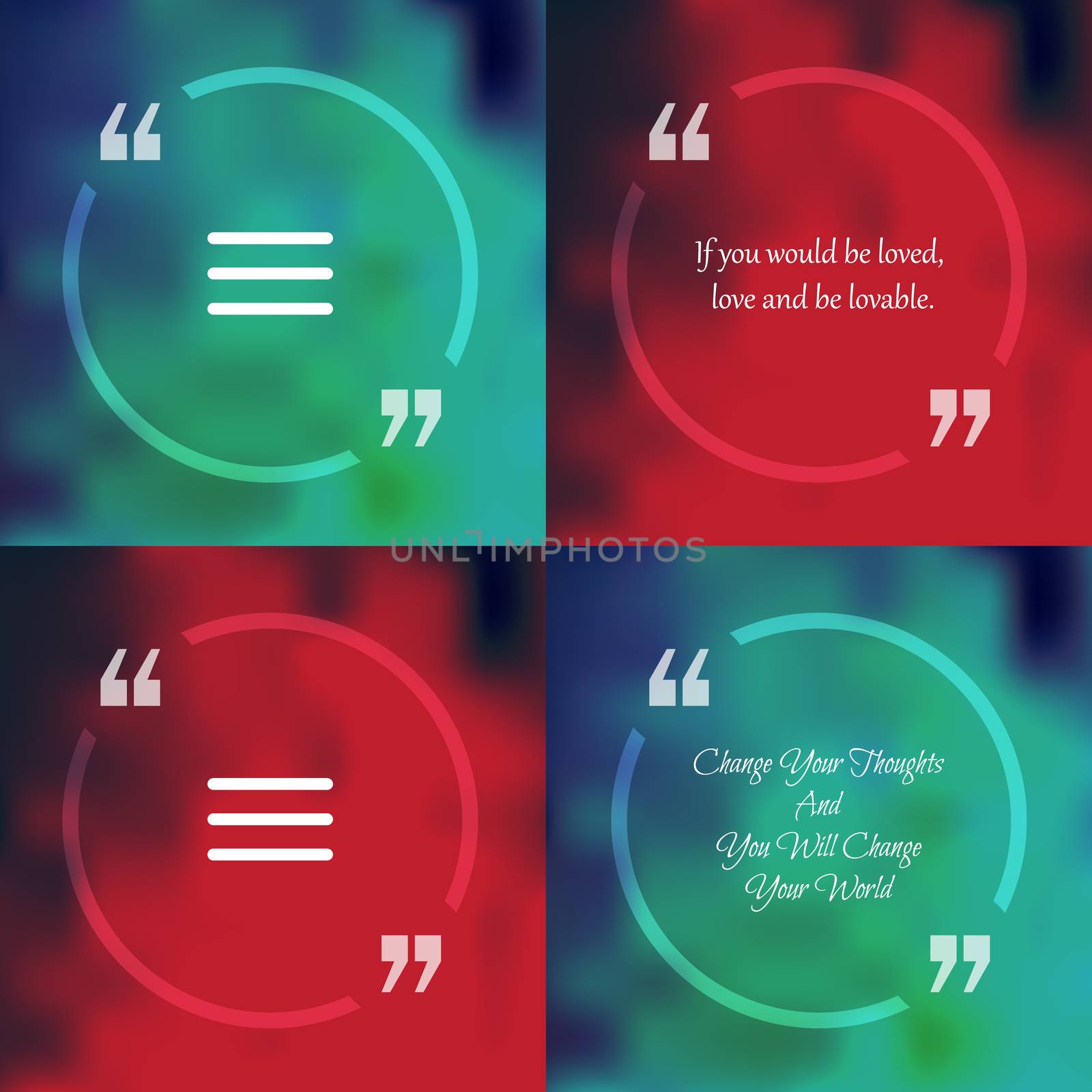 Template of square quote text bubble in form of circle. Motivation quote. Change Your Thoughts And You Will Change Your World. Vector