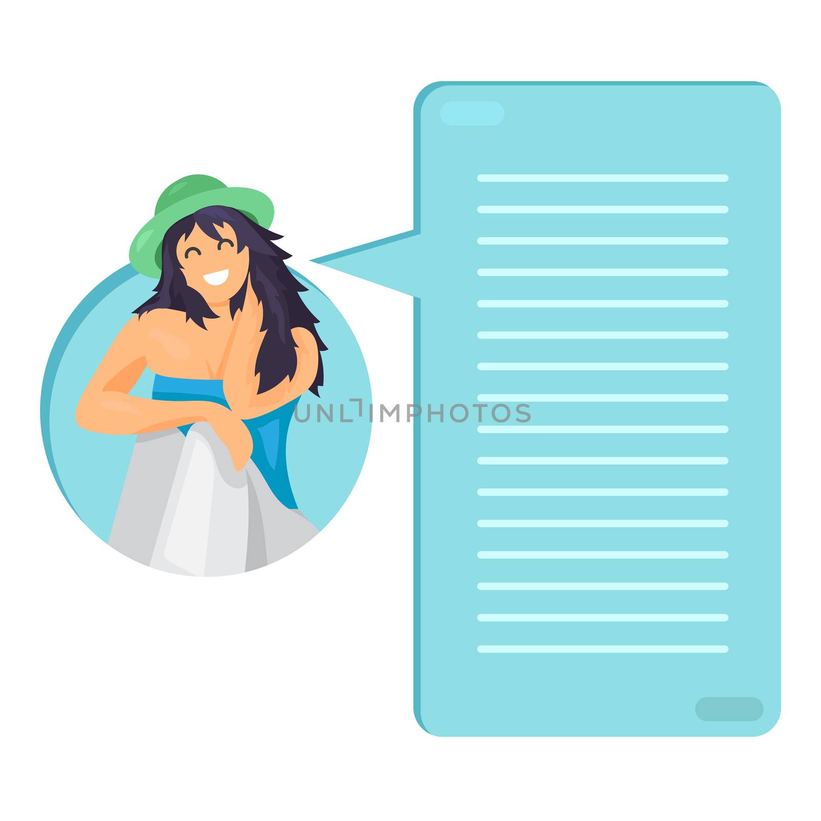 Relaxing woman in hat. Pretty traveler. Thinking list. Template or blank with lifestyle concept. Vector