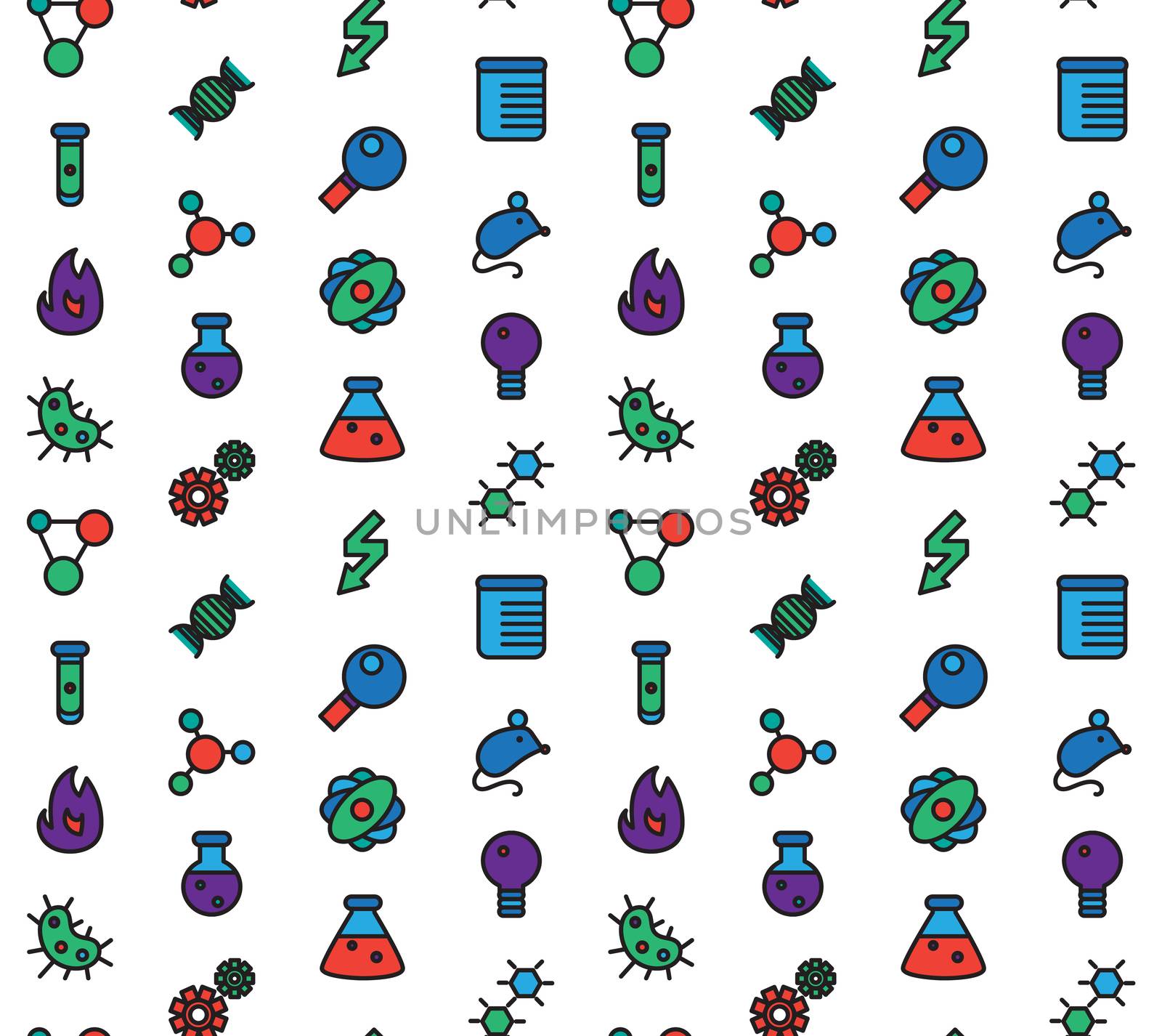 Science icons seamless pattern. Laboratory biology symbols. Vector