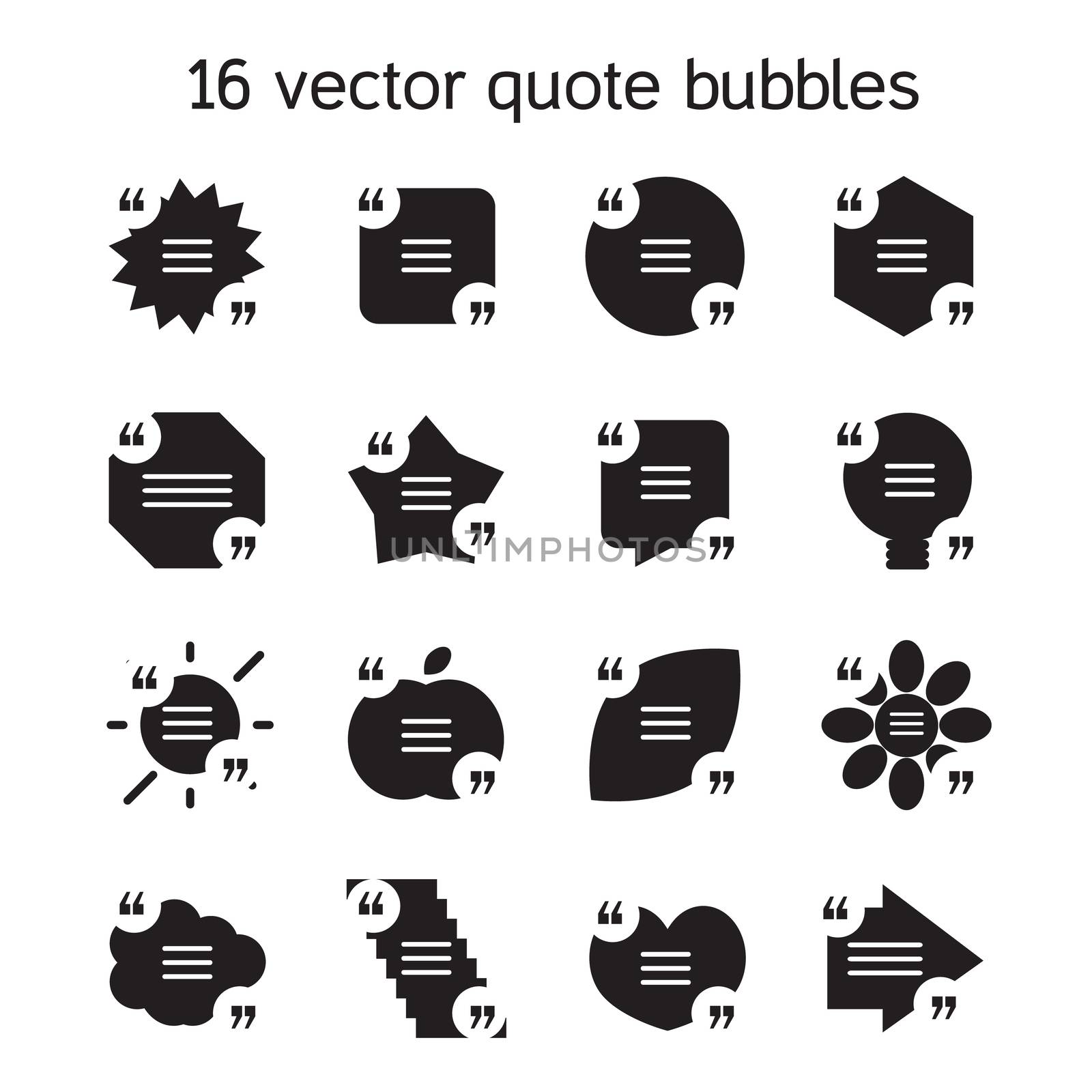 Set of templates of square quote text bubble in various views. Motivation quote. Vector