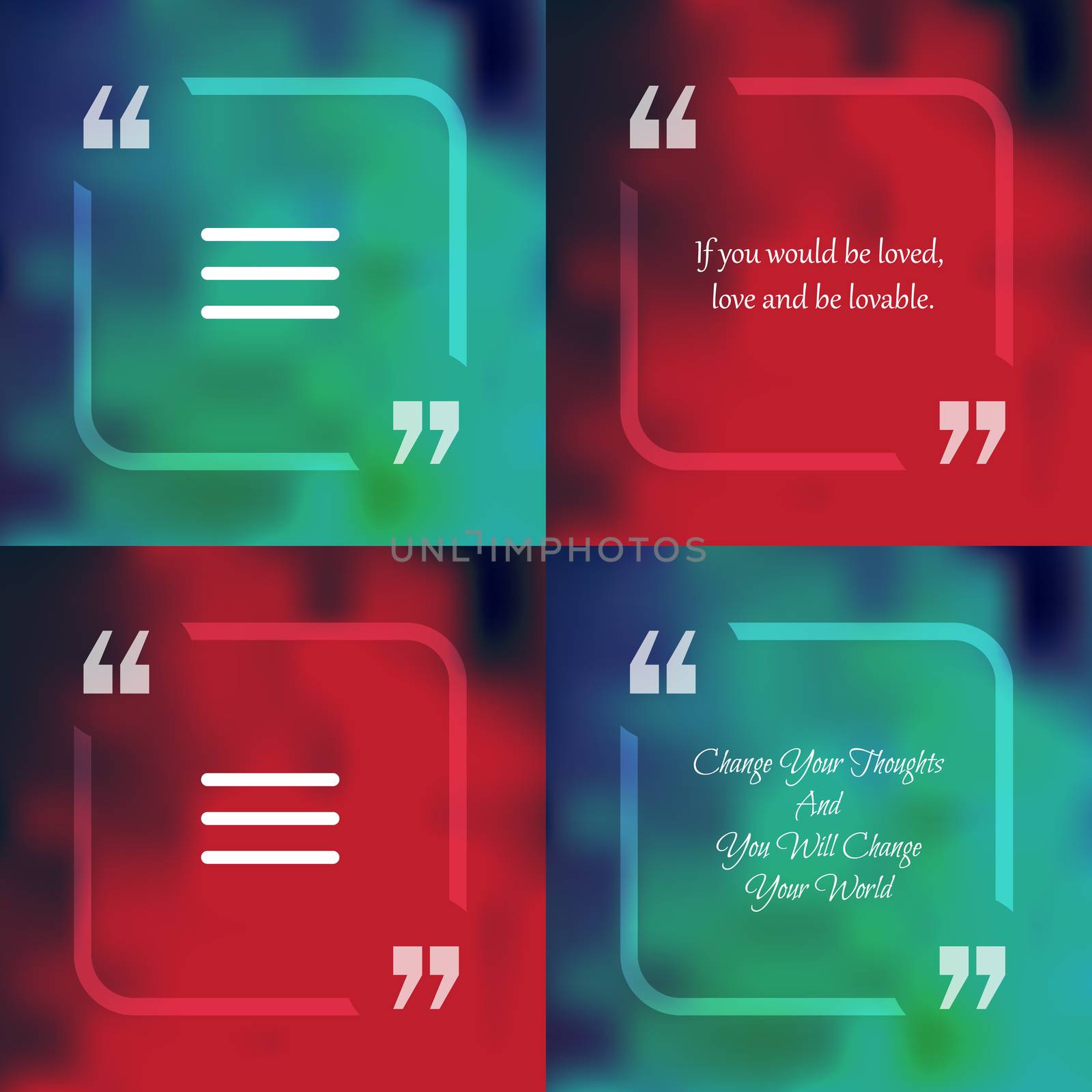 Template of square quote text bubble in form of rectangle. Motivation quote. Change Your Thoughts And You Will Change Your World. Vector