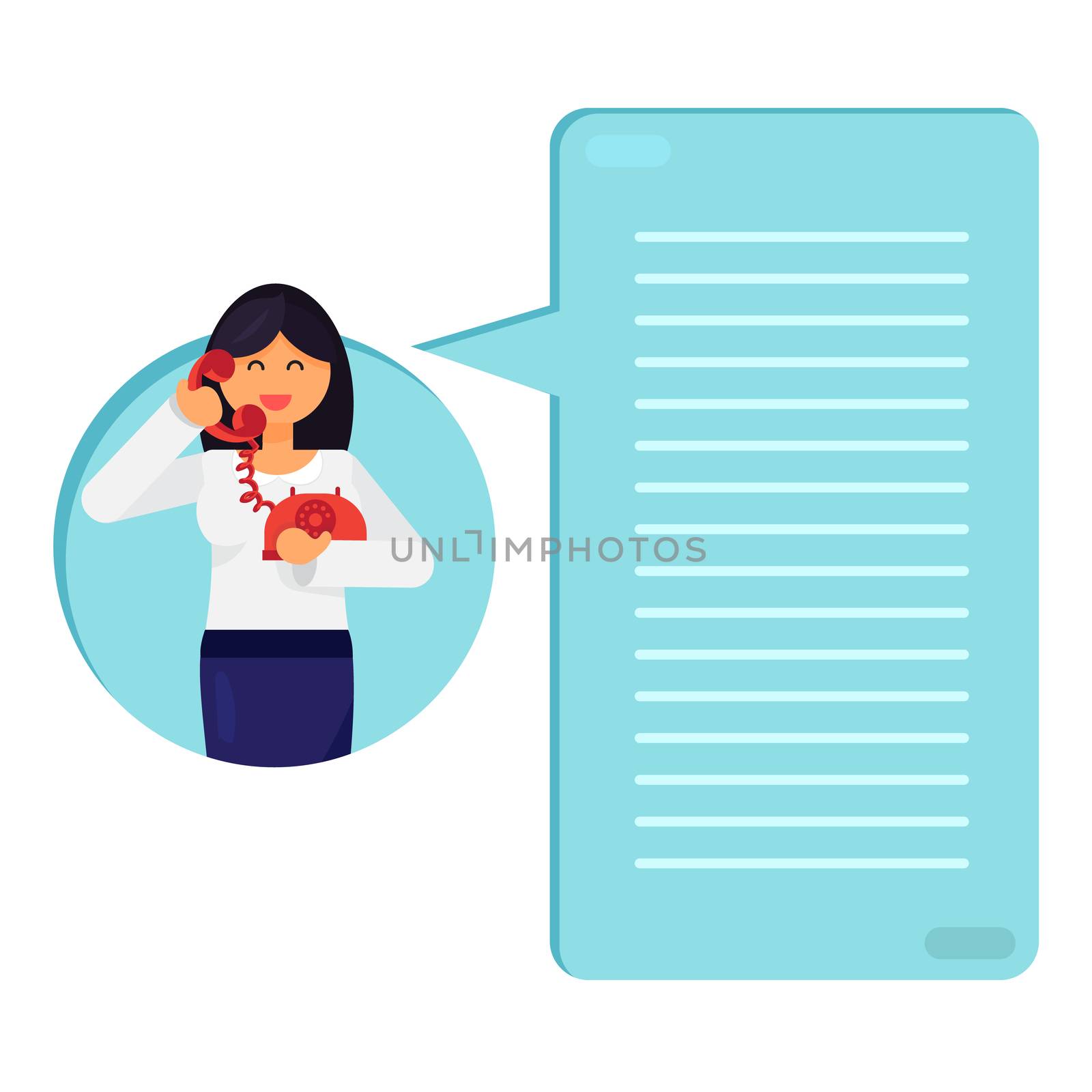 Office worker is talking on telephone. Thinking list. Template or blank with job concept. Vector