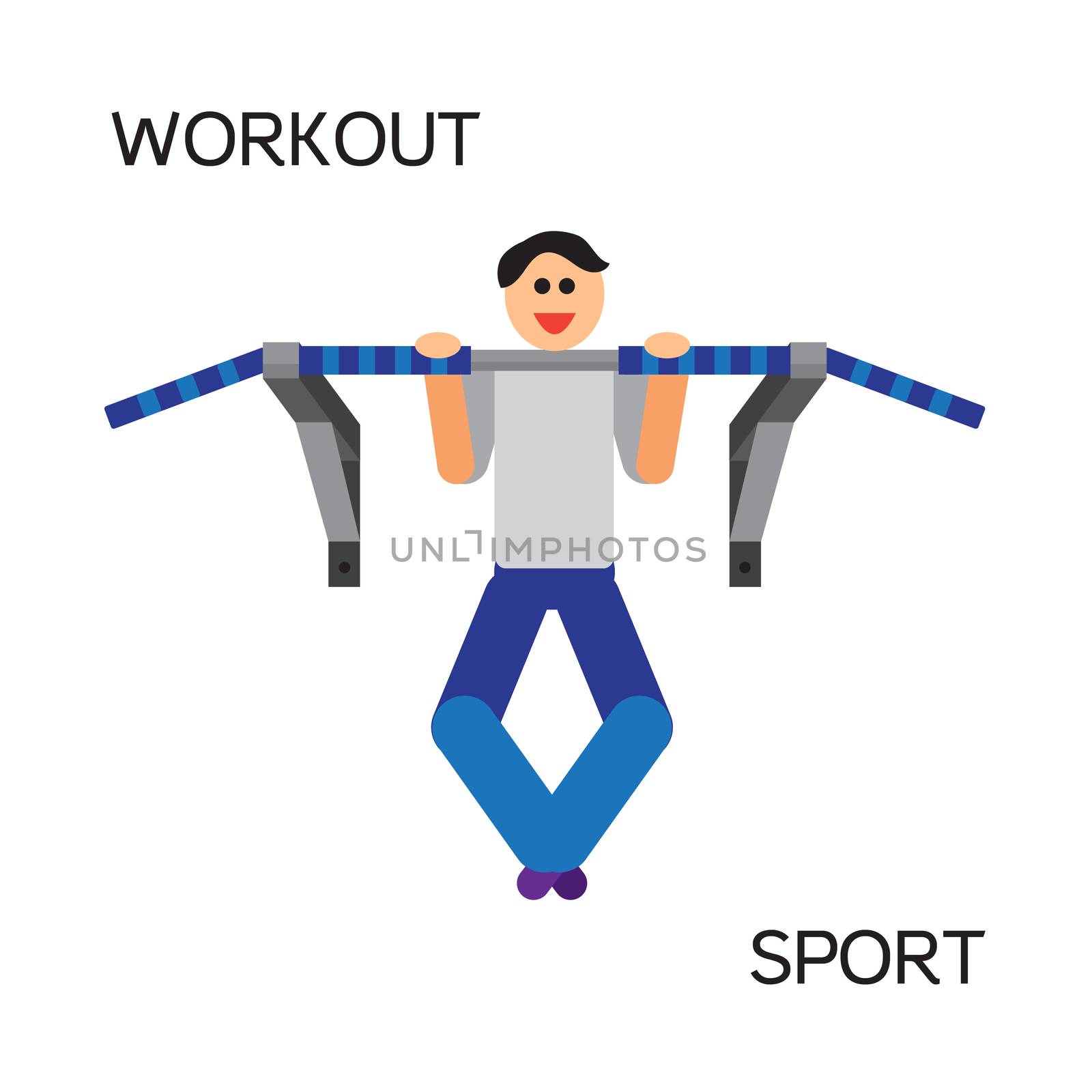 Sportman with sports equipment for street workout and pull-up bar. Vector