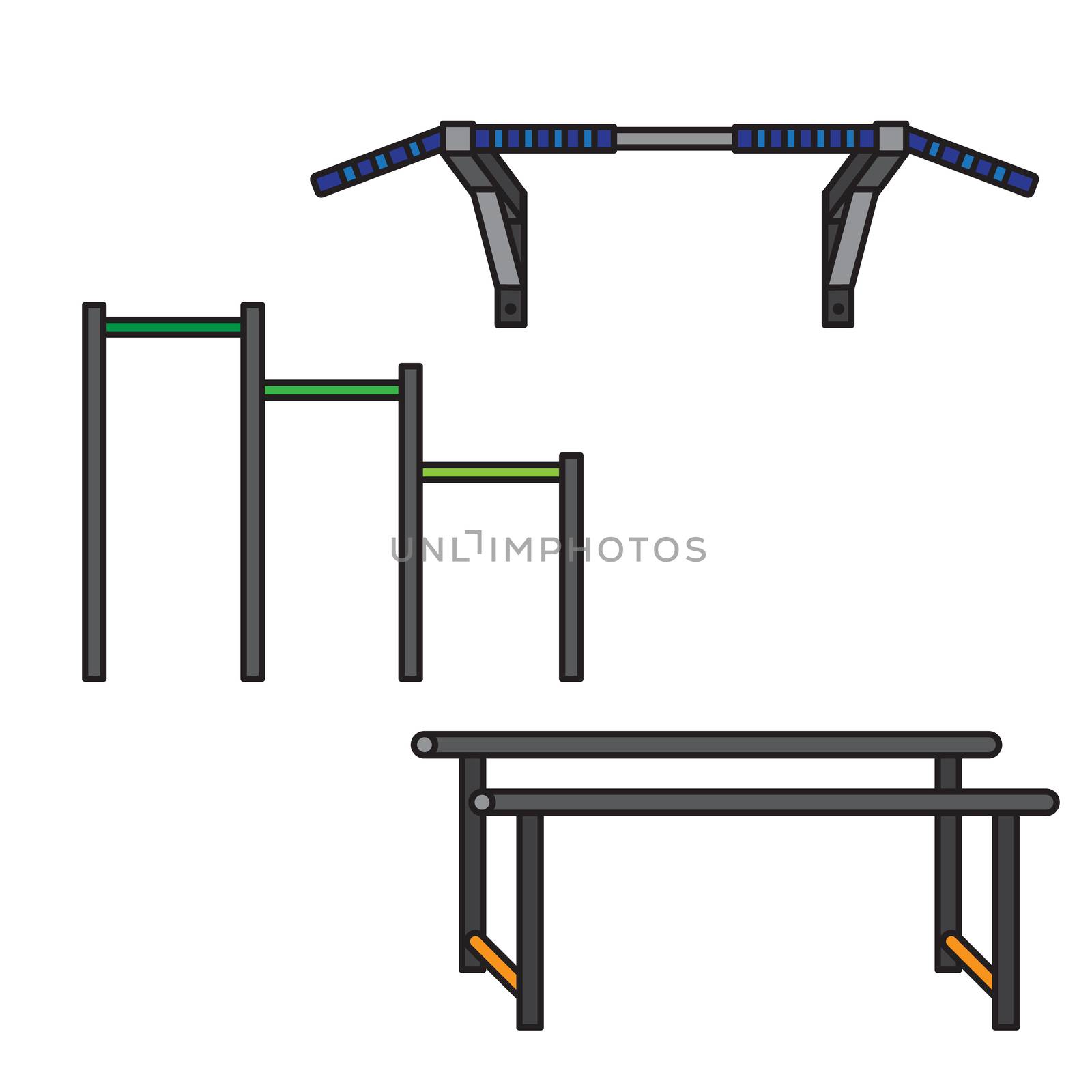 Sports equipment for street workout and pull-up bar. Vector