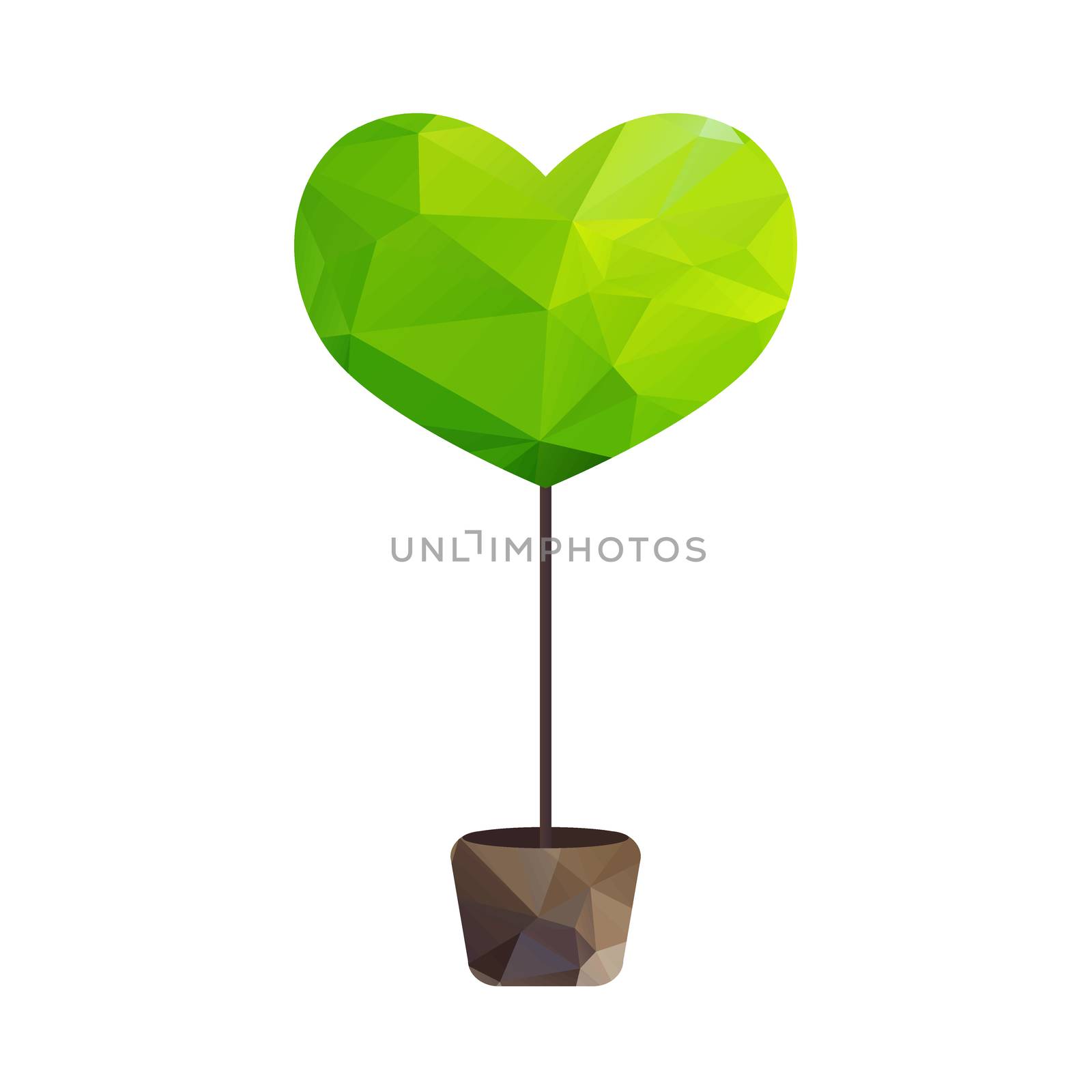 Vector triangle tree in pot as heart, nature symbol