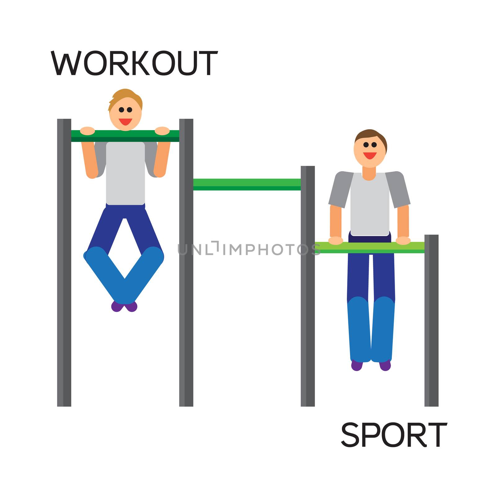 Sportman with sports equipment for street workout and pull-up bar. Vector