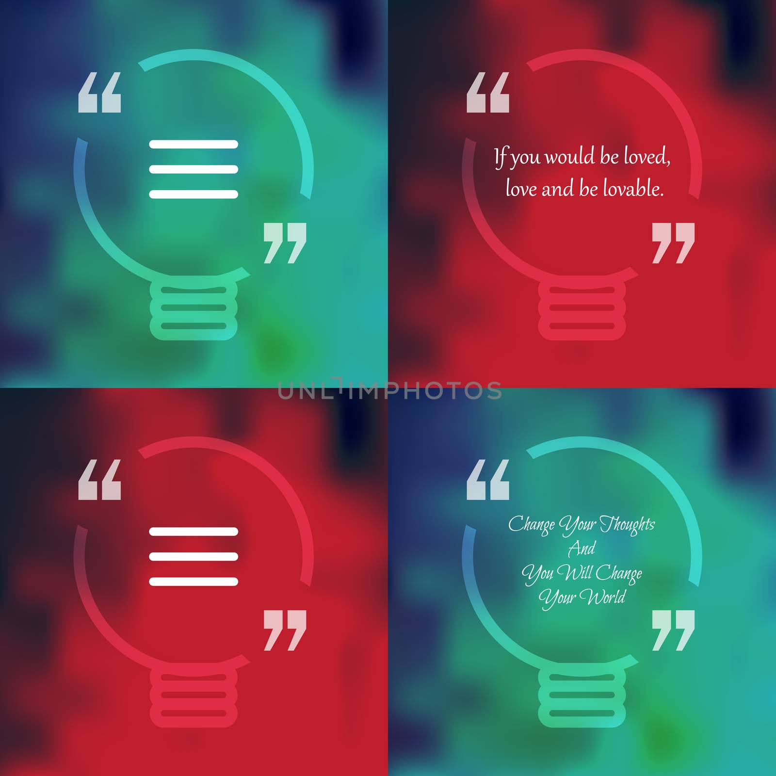 Template of square quote text bubble in form of lamp. Motivation quote. Change Your Thoughts And You Will Change Your World. Vector