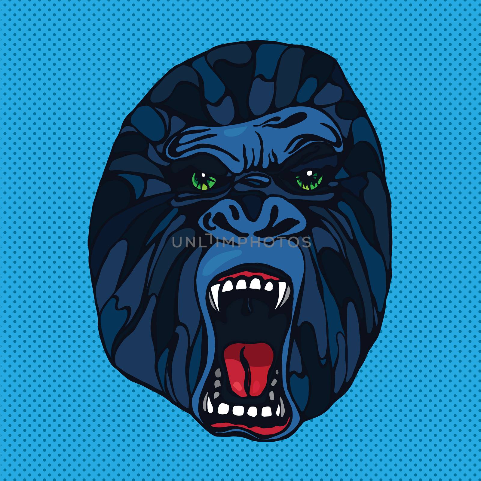 Growling detailed gorilla in pop art style. Design for t-shirt, poster, bag. Vector