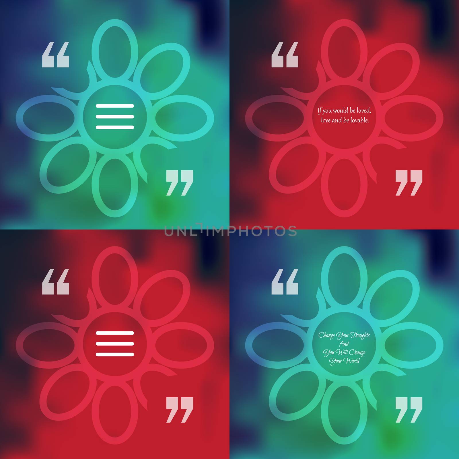 Nature and ecology template of square quote text bubble in form of flower. Motivation quote. Change Your Thoughts And You Will Change Your World. Vector
