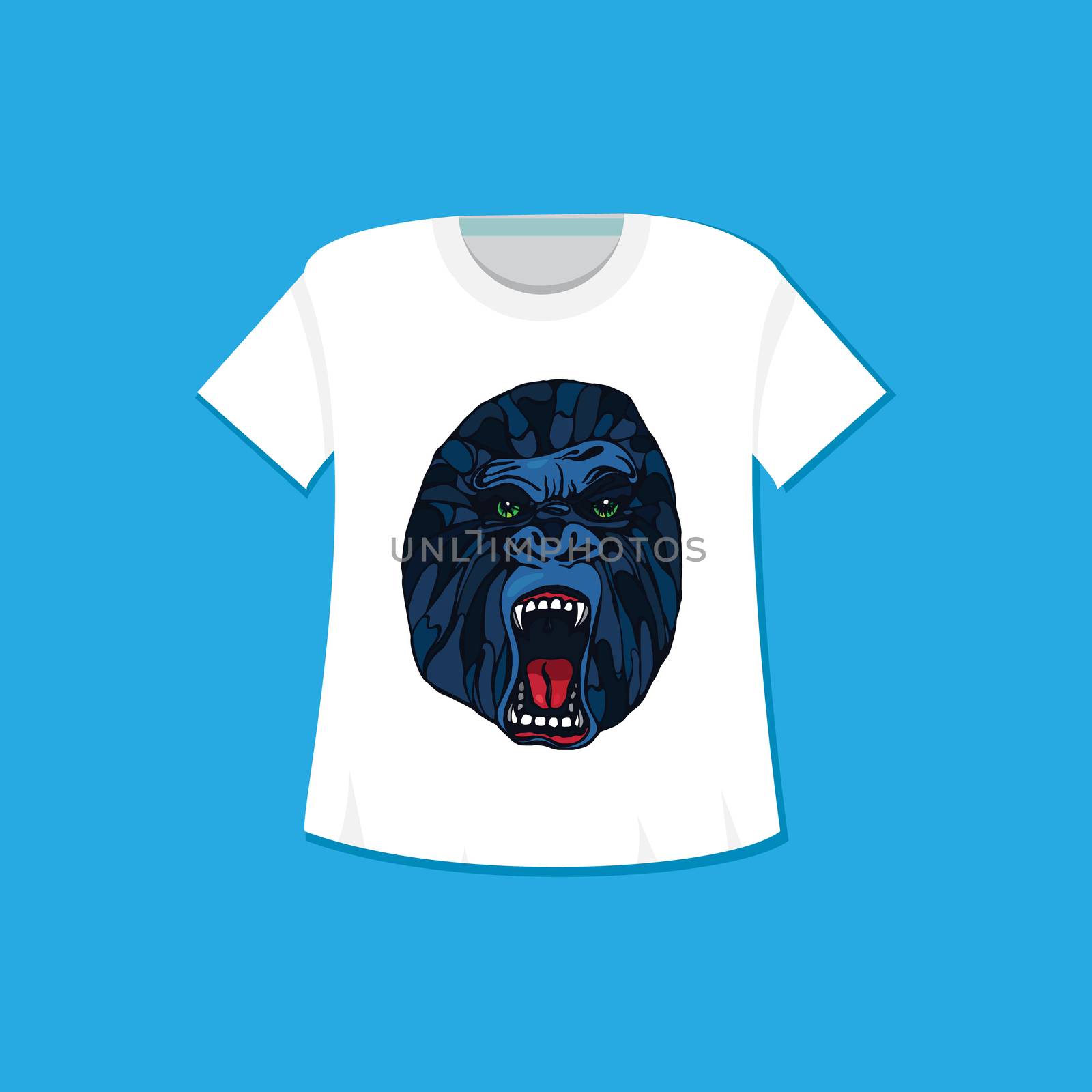 Growling detailed gorilla in cartoon style. Print and template design for t-shirt, poster, bag. Vector