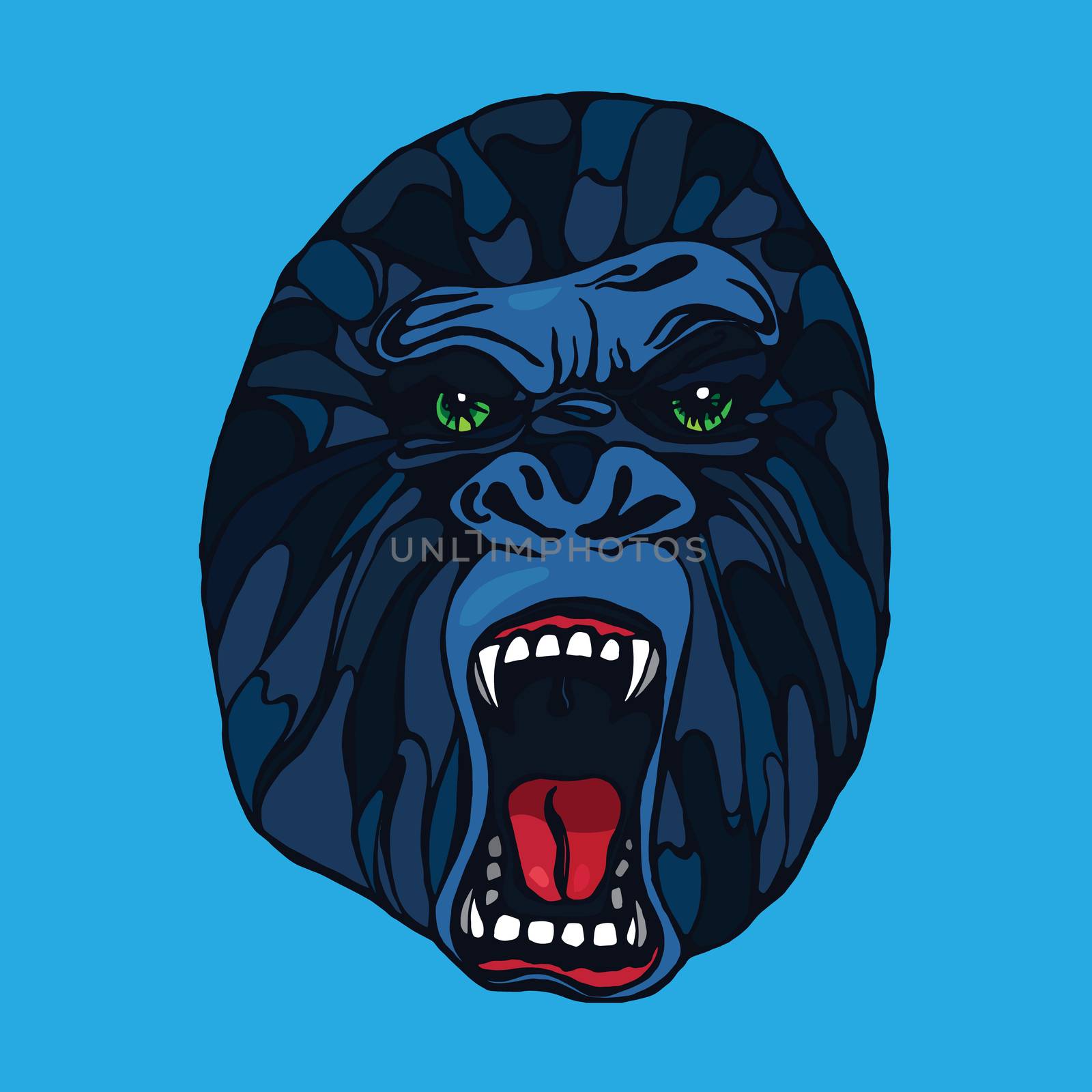 Growling detailed gorilla in cartoon style. Design for t-shirt, poster, bag. Vector