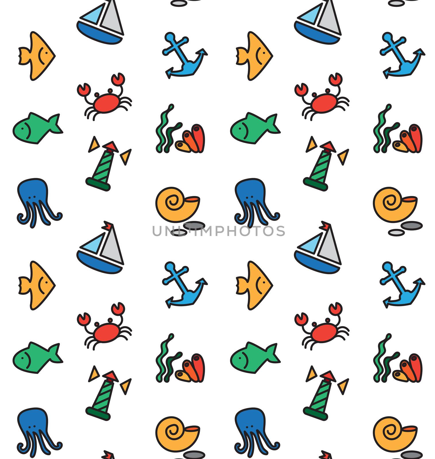 Isolated marine and fishing seamless pattern. Vector