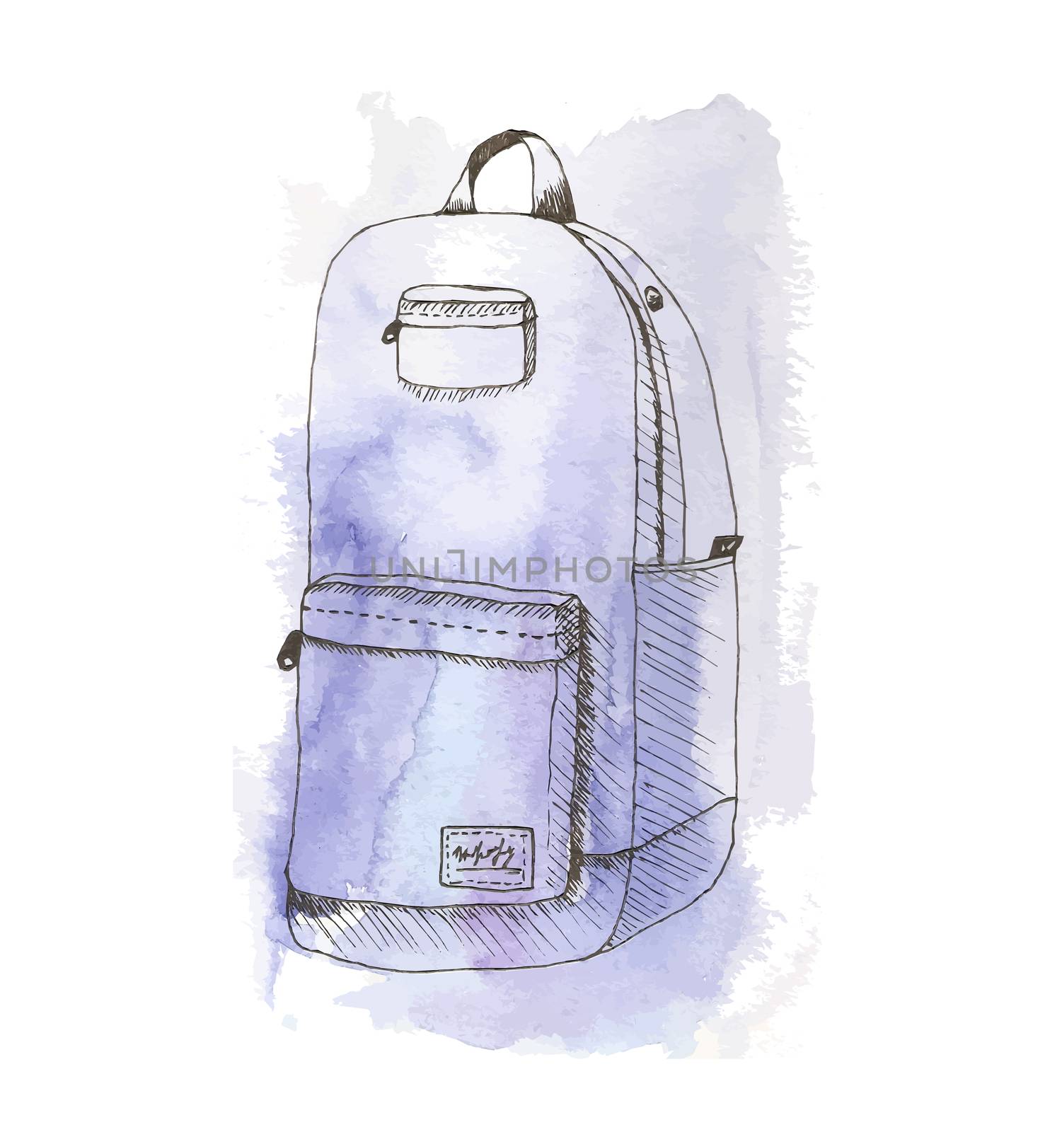 Aquarelle bag. School and camping symbol. Vector