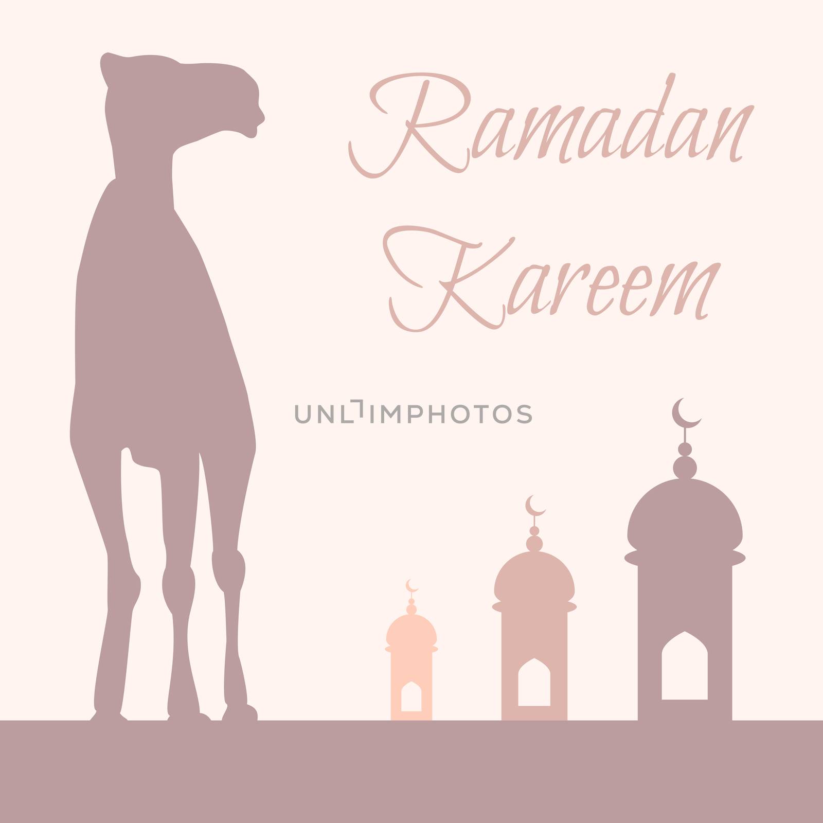 Ramadan greeting with camel, Islamic greeting card for Ramadan Kareem. Vector