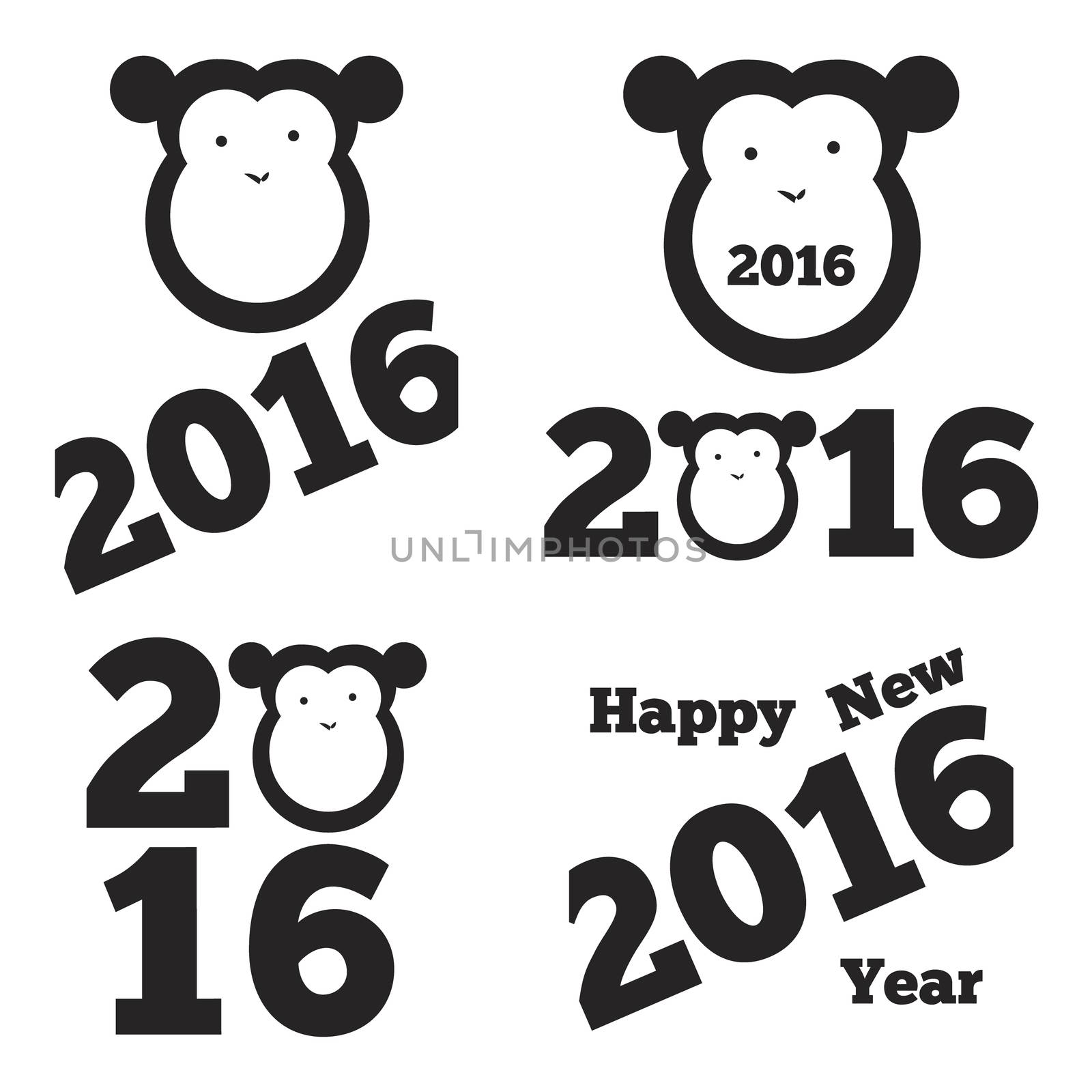 Monkey with text, 2016, happy new year, flat style