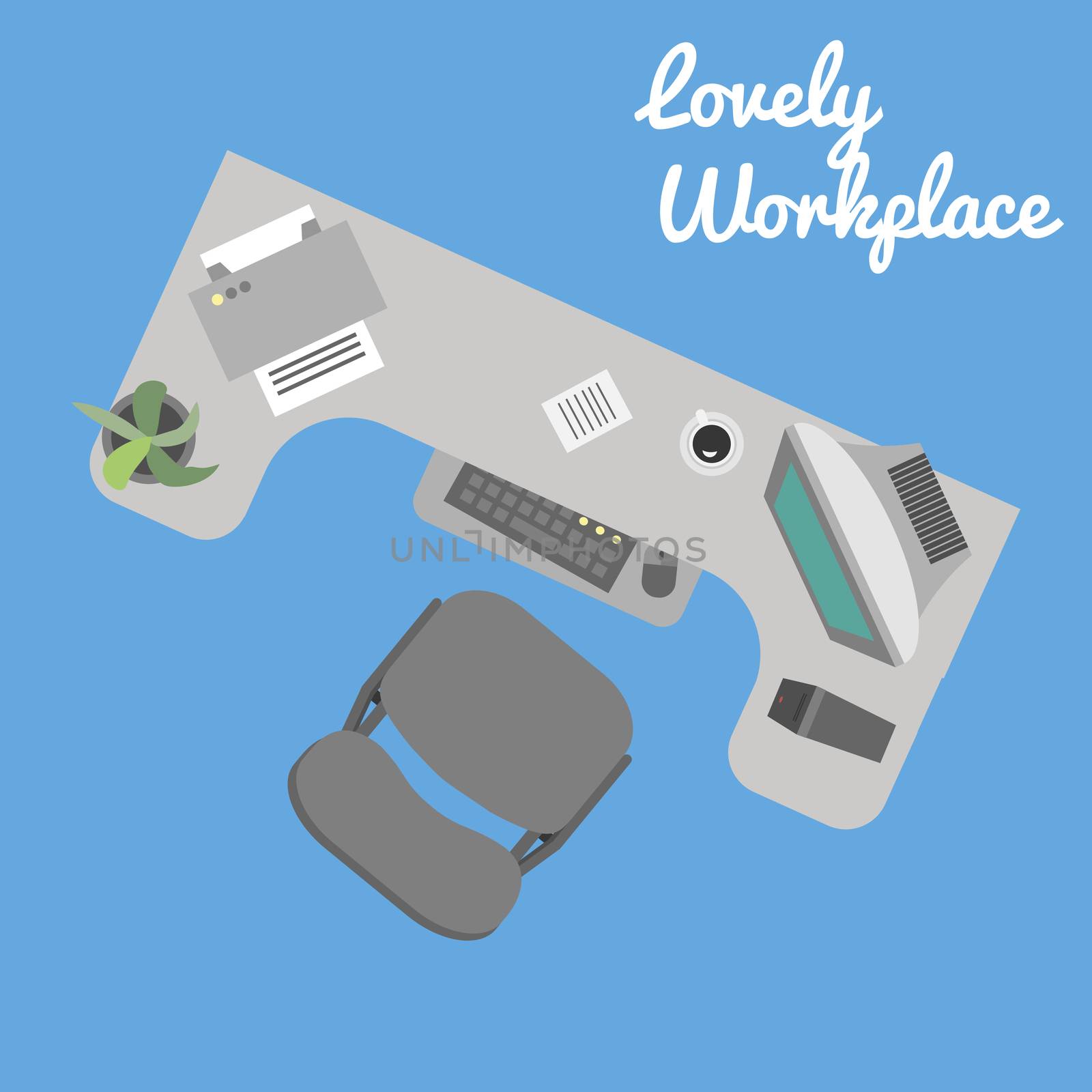 Flat vector office workplace. Work day. Vector
