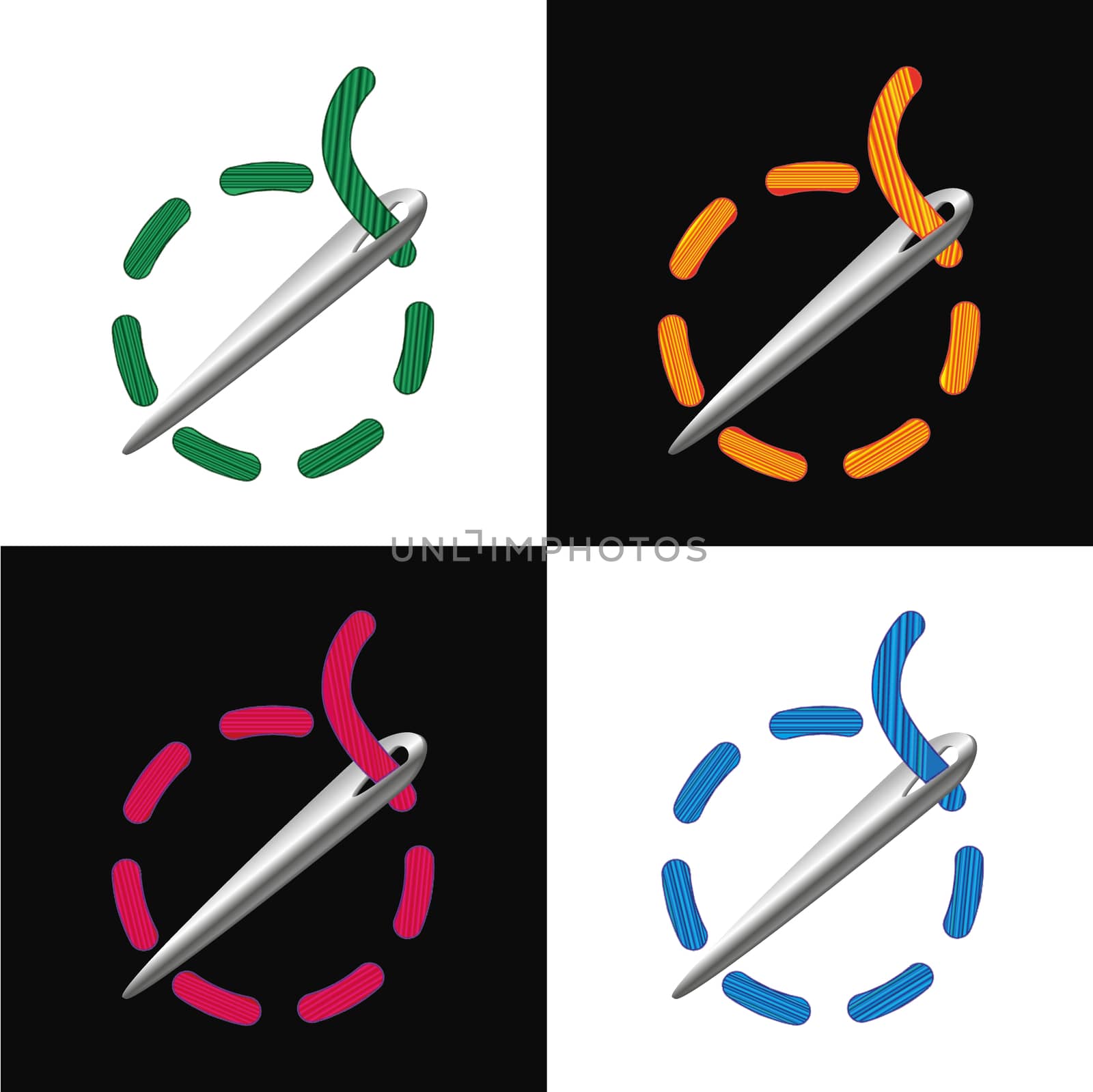 Sewing needle set backgrounds, repair symbol. Vector