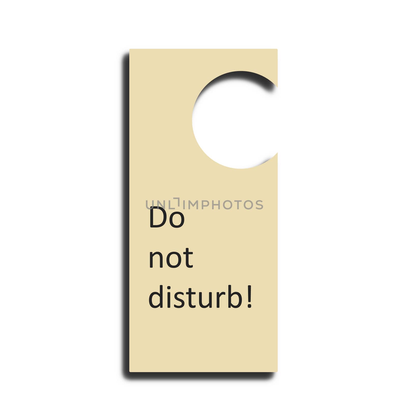 Illustration. Beige door tag with inscription: Do not disturb! and drop shadow isolate on white background.