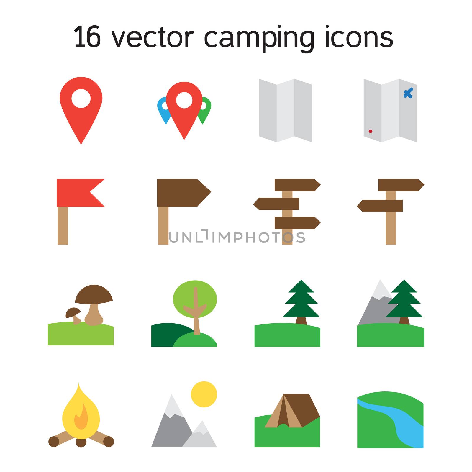 Set of camping, traveling and nature icons. Vector