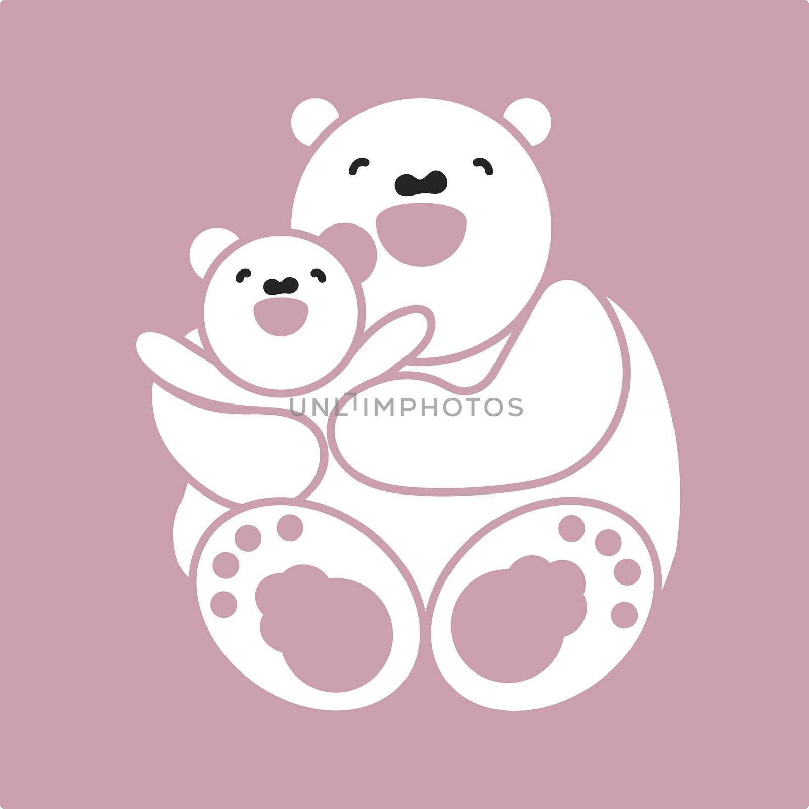 Sticker, card with happy mother and child white bear. Vector