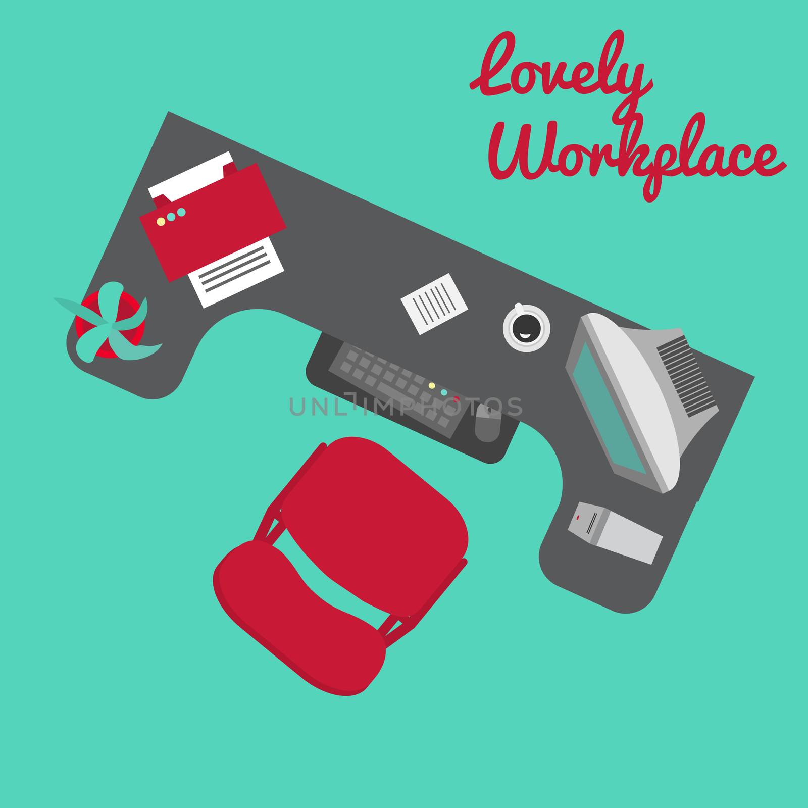 Flat vector office workplace. Work day. Vector