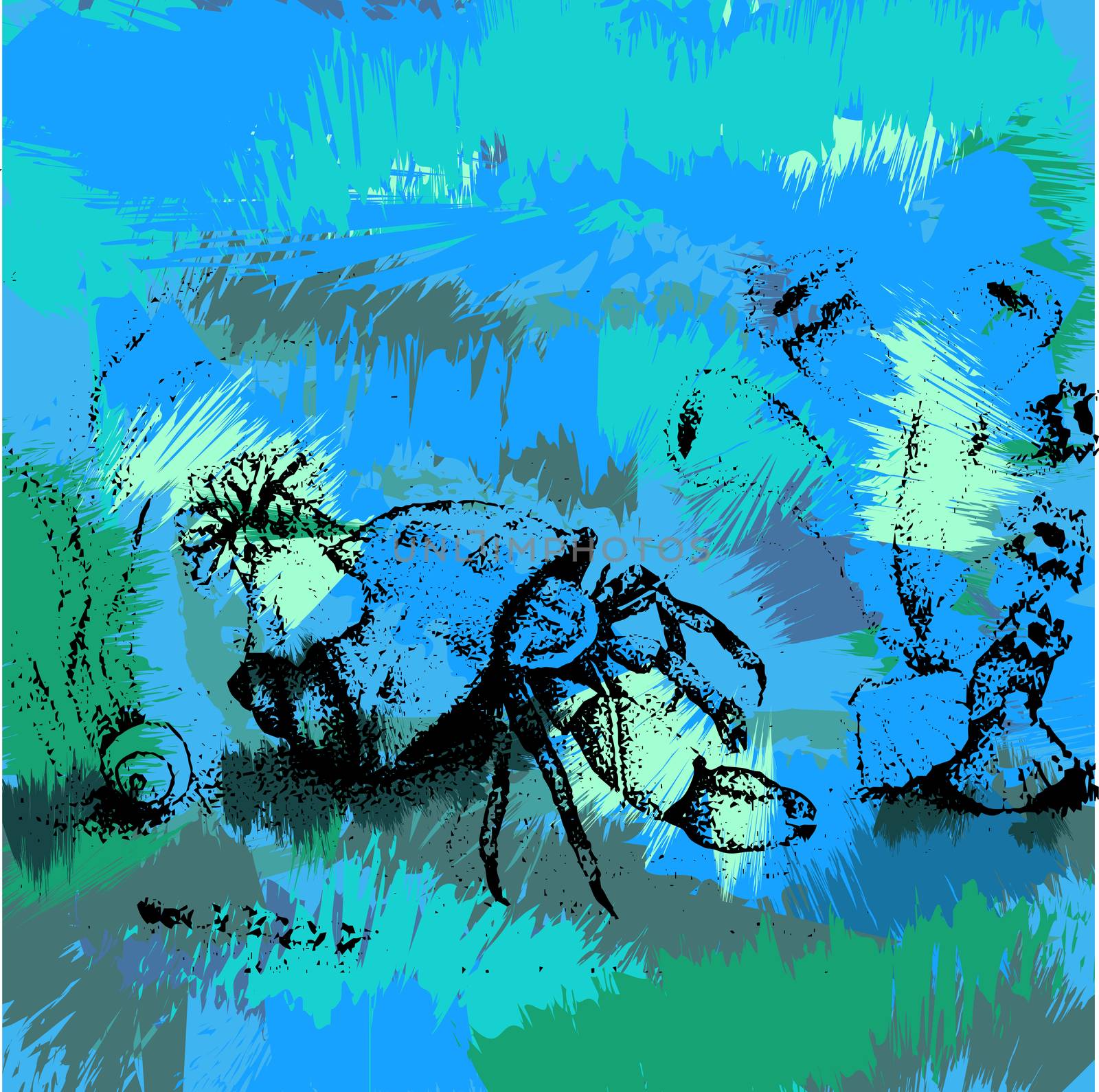 Crab in vector in the ocean, sea life