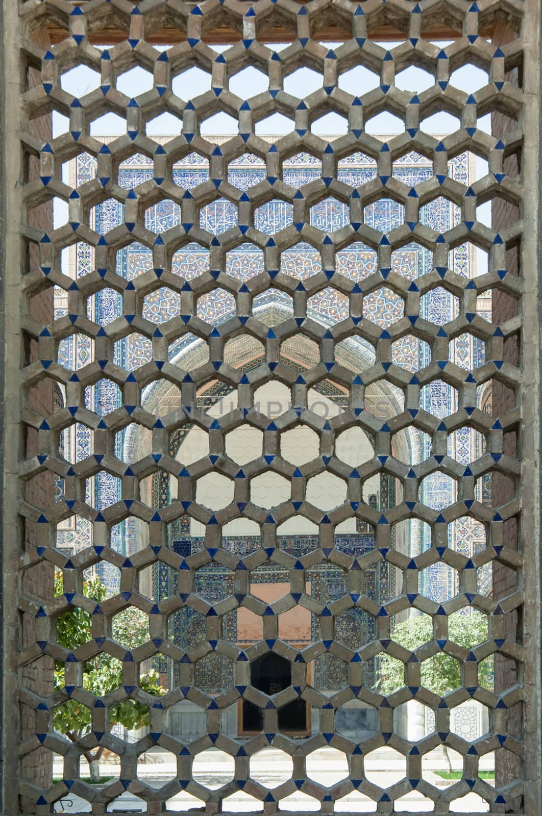 The lattice partition in the form of hundred in traditional Asian style. the details of the architecture of medieval Central Asia