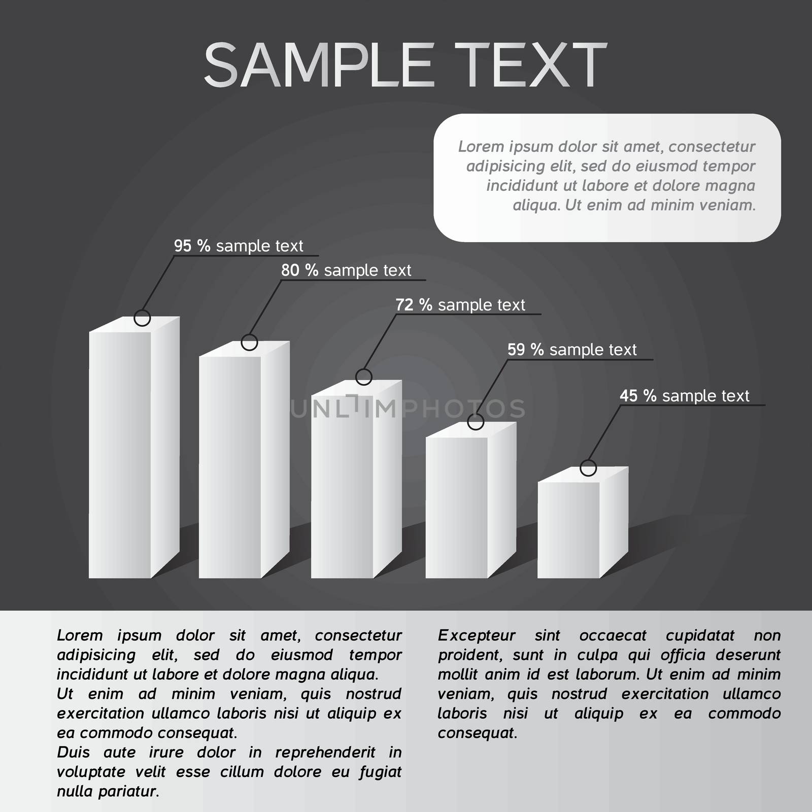 Vector black-white infographics in eps, 5 sections